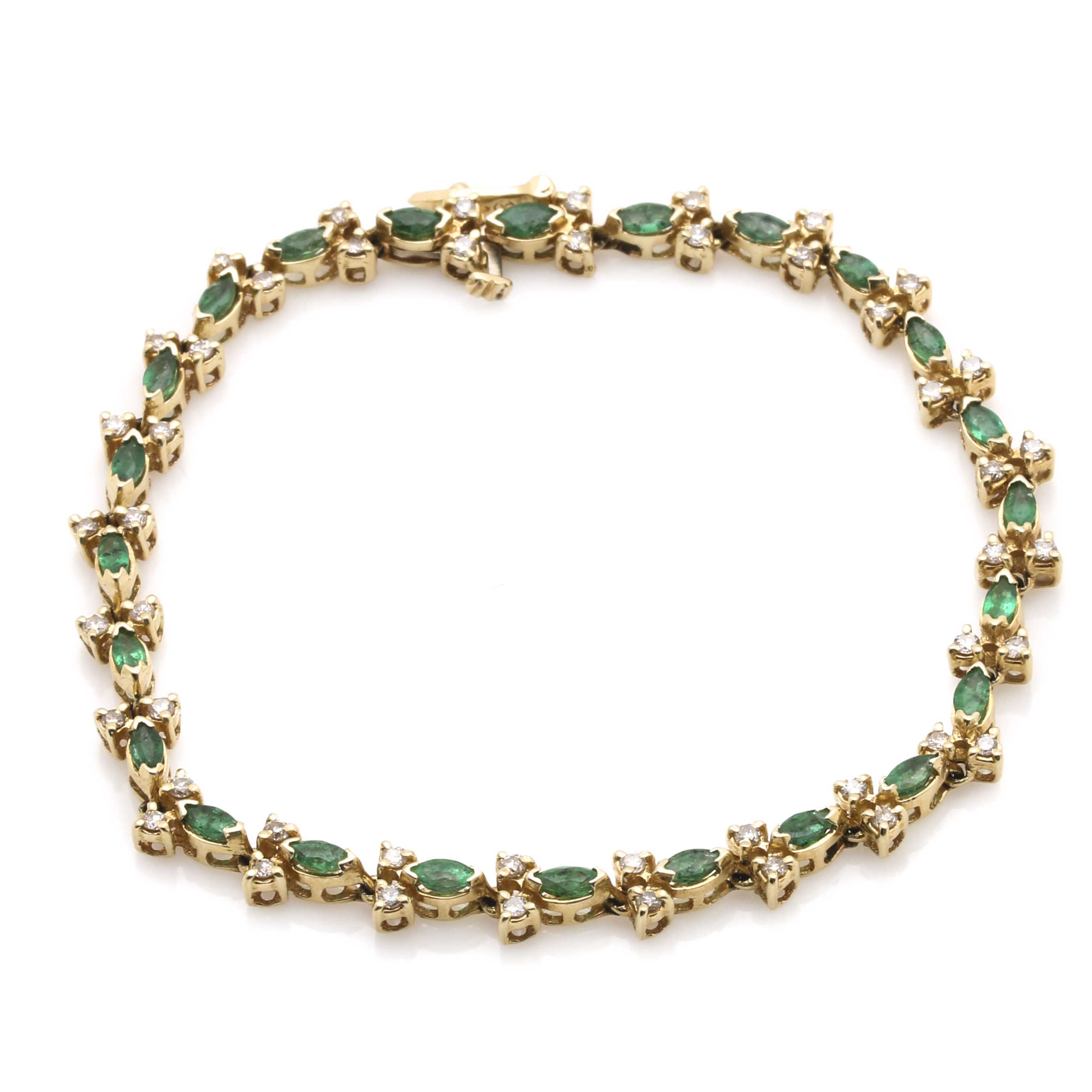 14K Yellow Gold Emerald and Diamond Bracelet