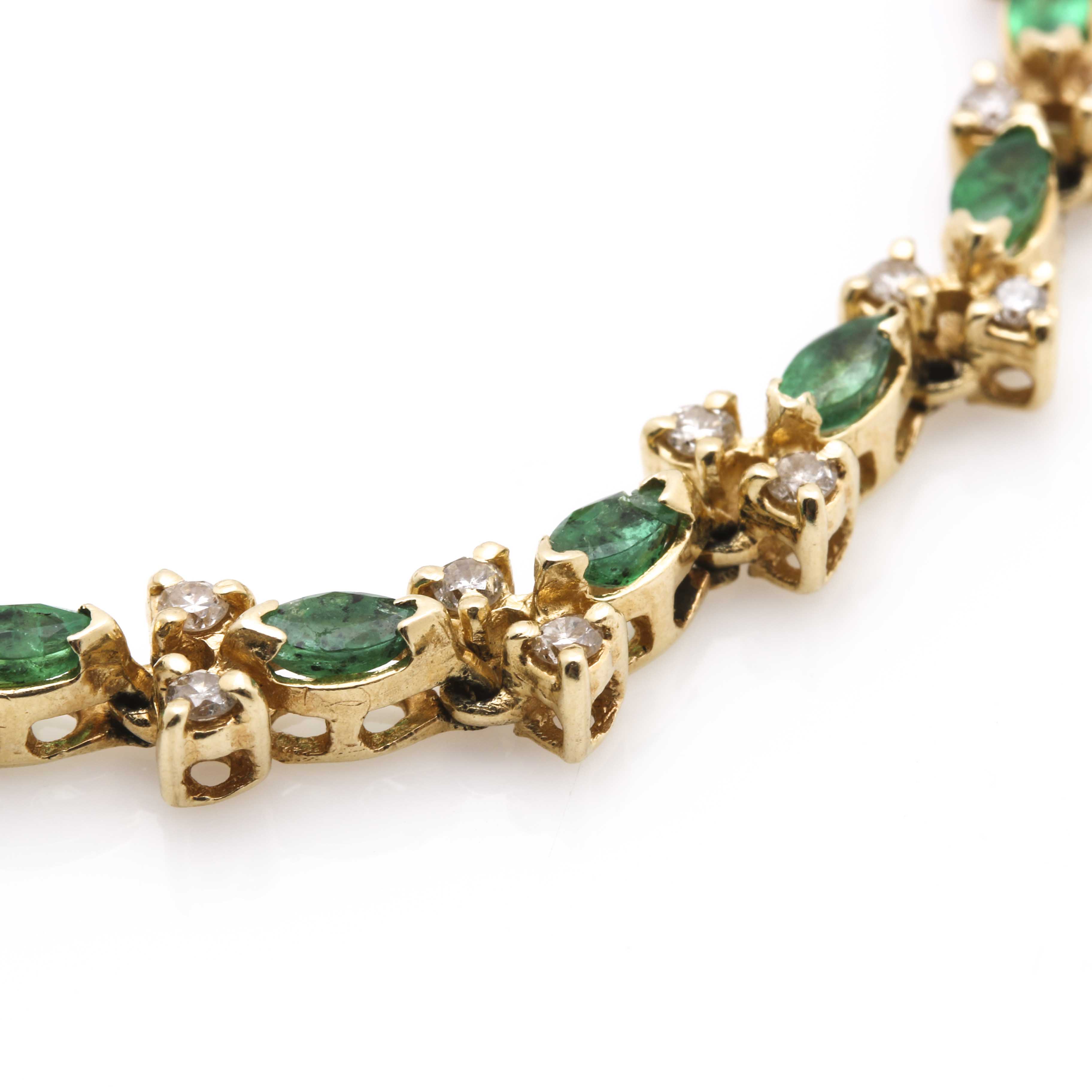14K Yellow Gold Emerald and Diamond Bracelet