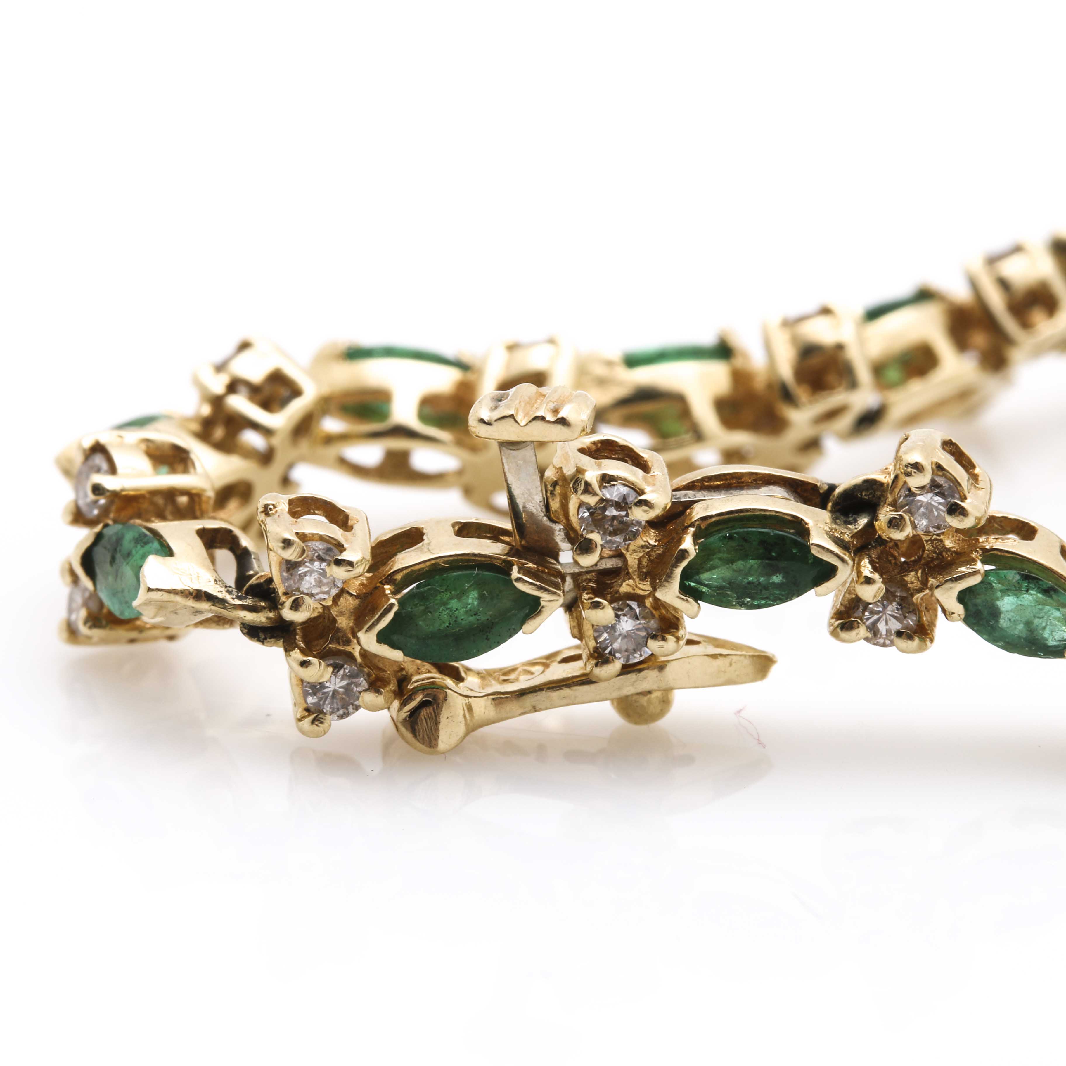 14K Yellow Gold Emerald and Diamond Bracelet