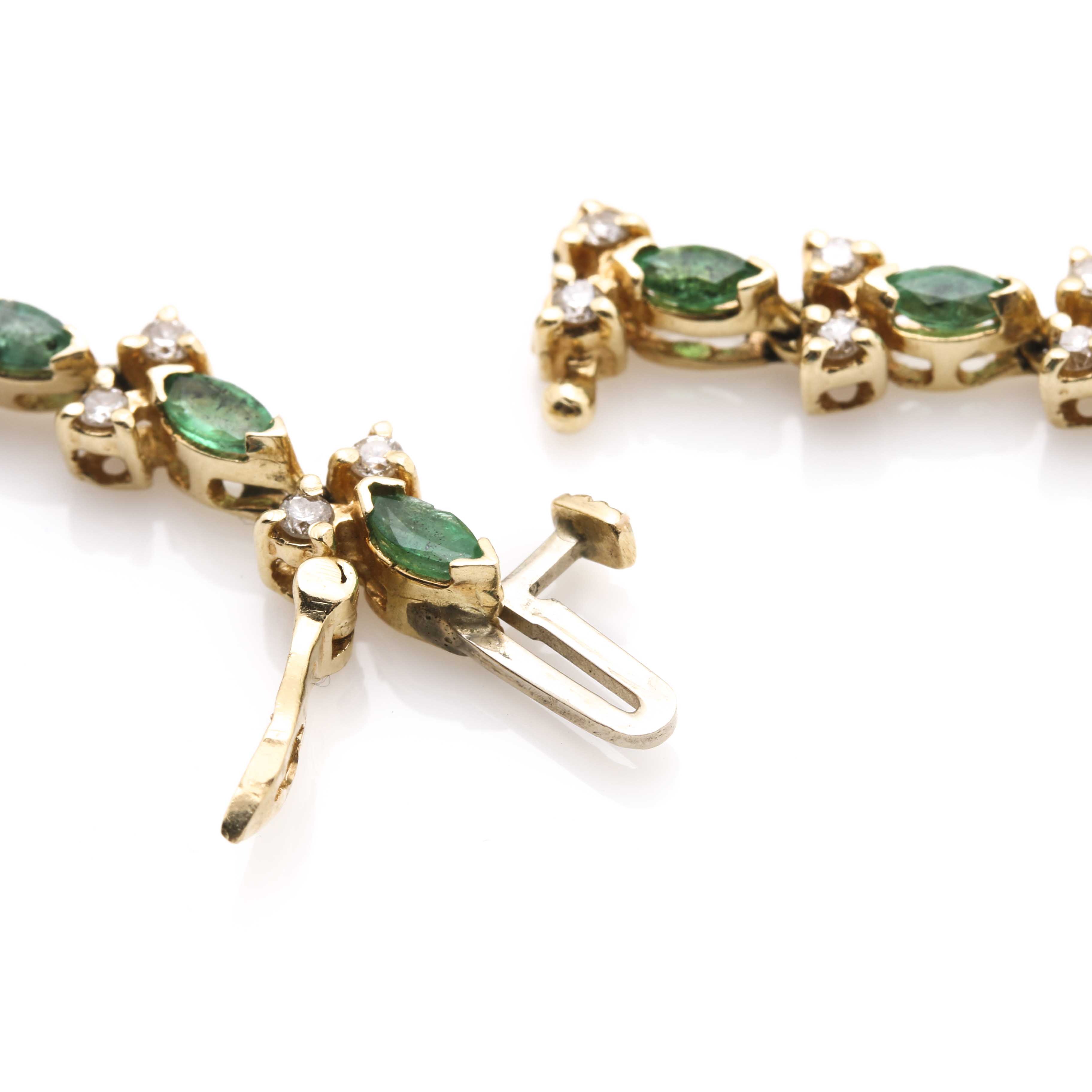 14K Yellow Gold Emerald and Diamond Bracelet