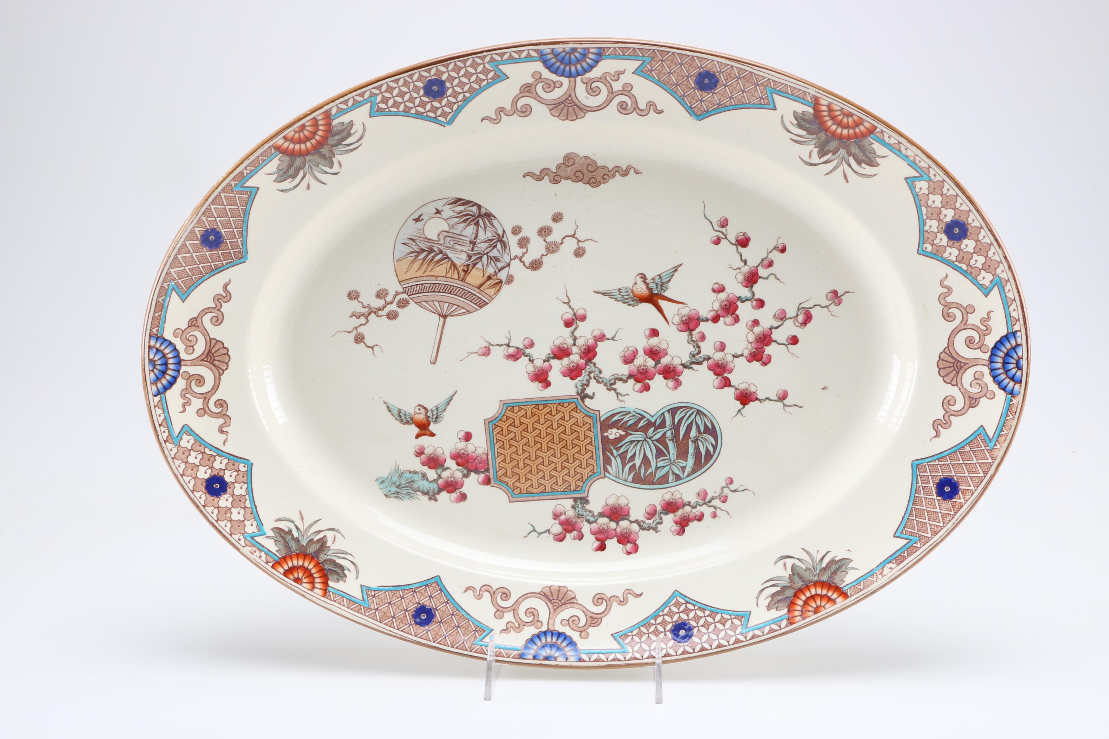 1879 English T. Furnival and Sons "Formosa Brown Multicolor" Transferware Tableware