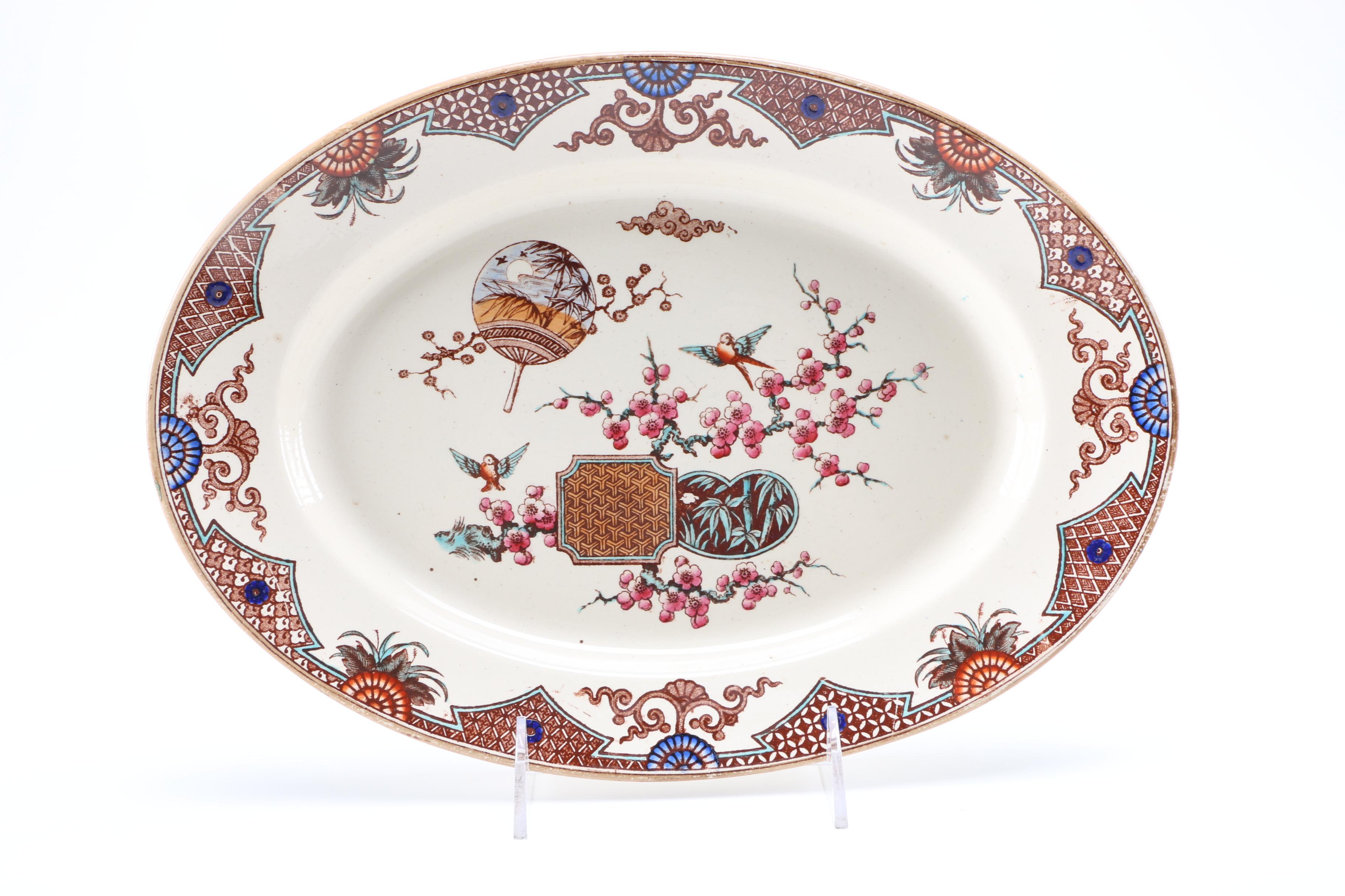 1879 English T. Furnival and Sons "Formosa Brown Multicolor" Transferware Tableware