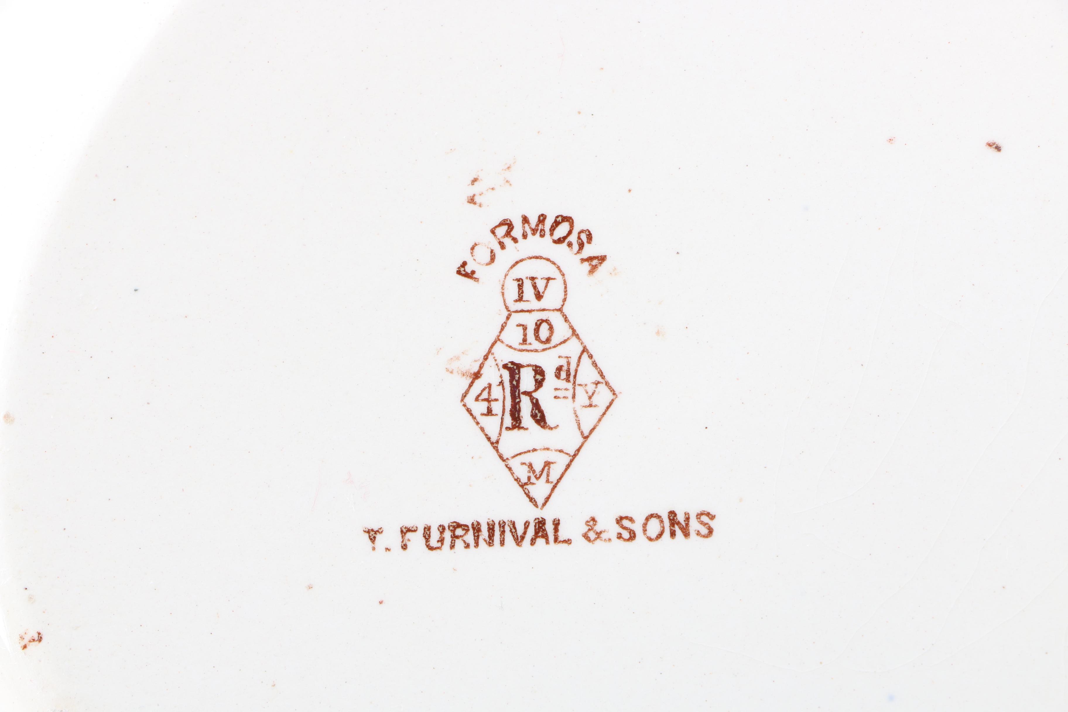 1879 English T. Furnival and Sons "Formosa Brown Multicolor" Transferware Tableware