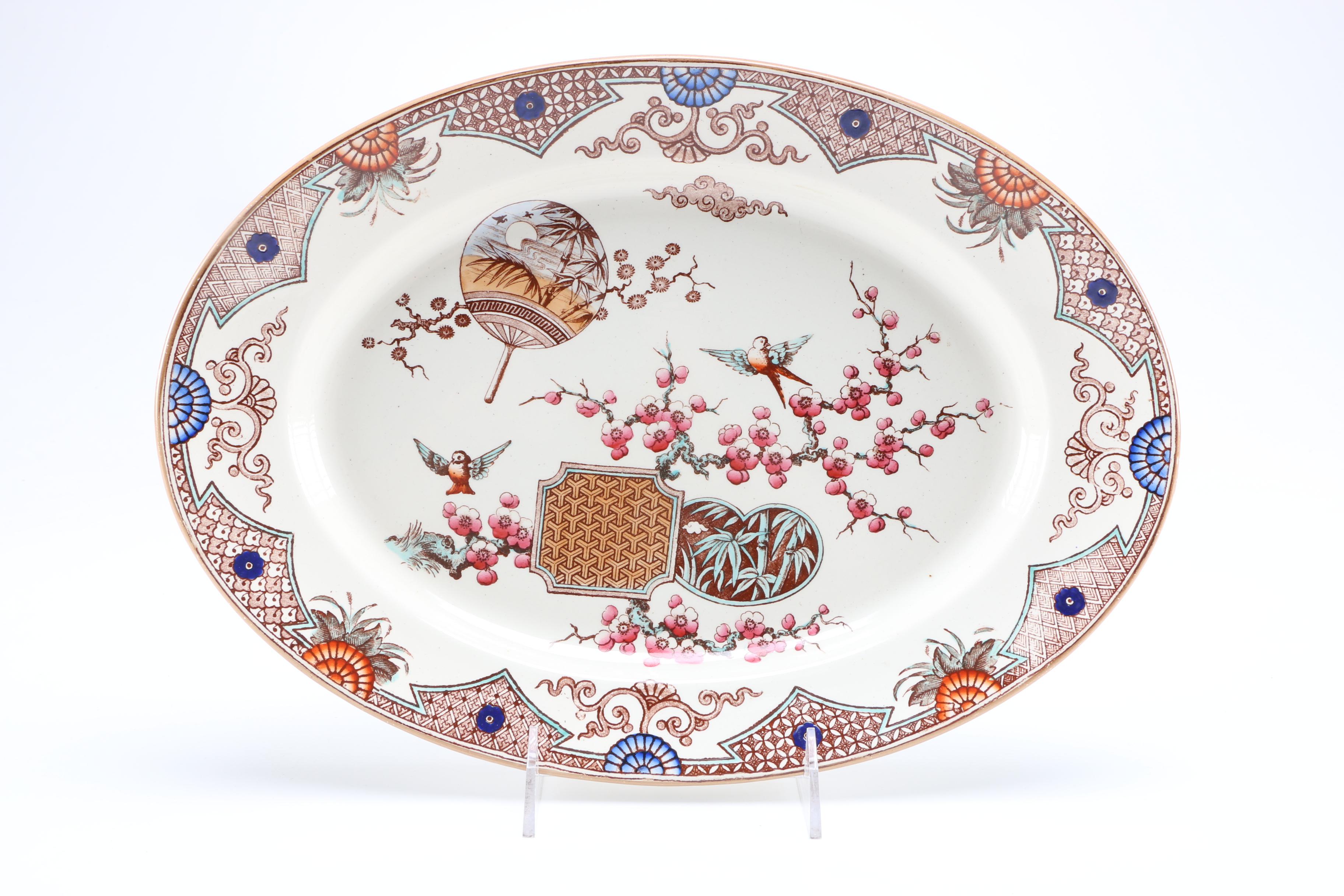 1879 English T. Furnival and Sons "Formosa Brown Multicolor" Transferware Tableware