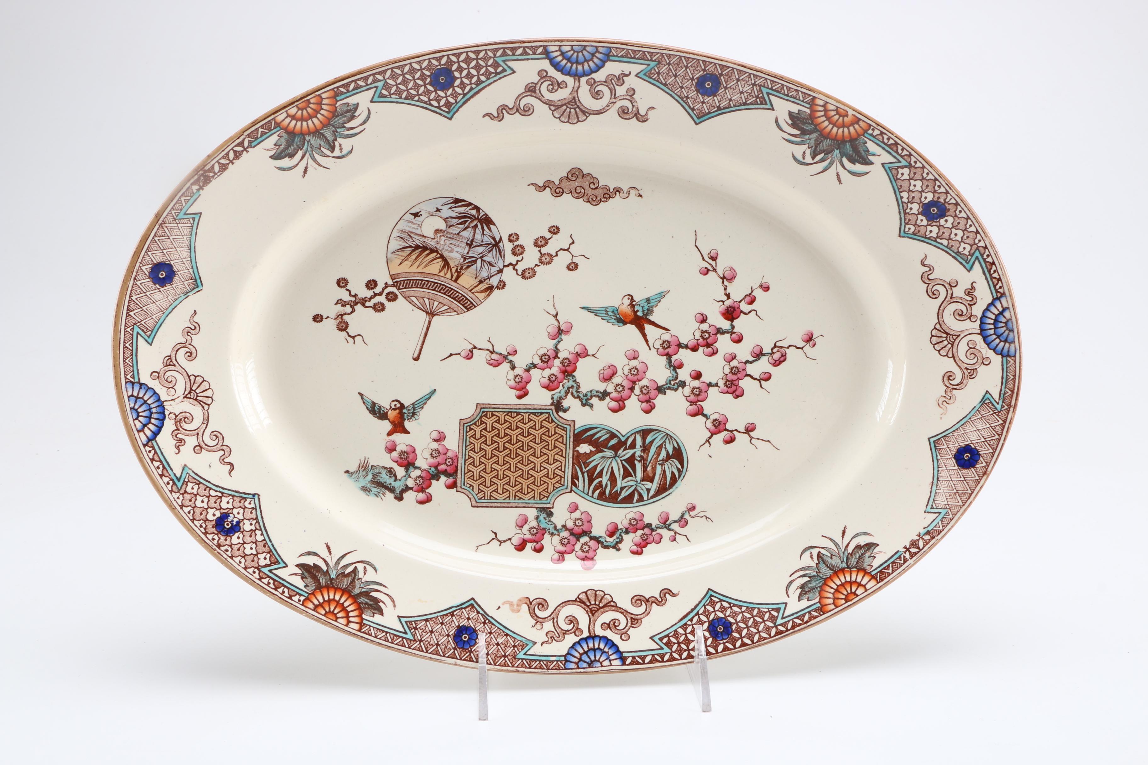 1879 English T. Furnival and Sons "Formosa Brown Multicolor" Transferware Tableware
