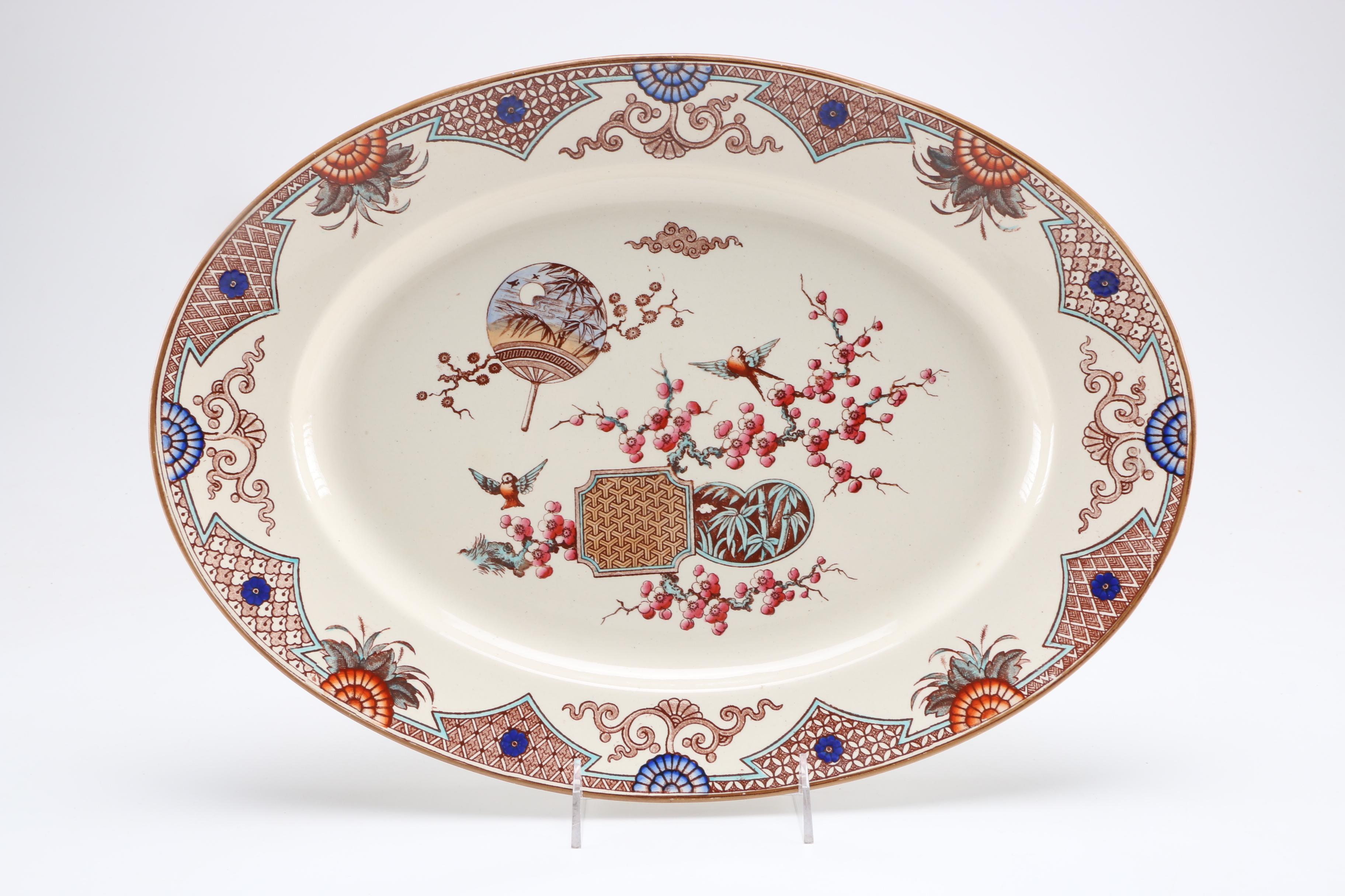 1879 English T. Furnival and Sons "Formosa Brown Multicolor" Transferware Tableware
