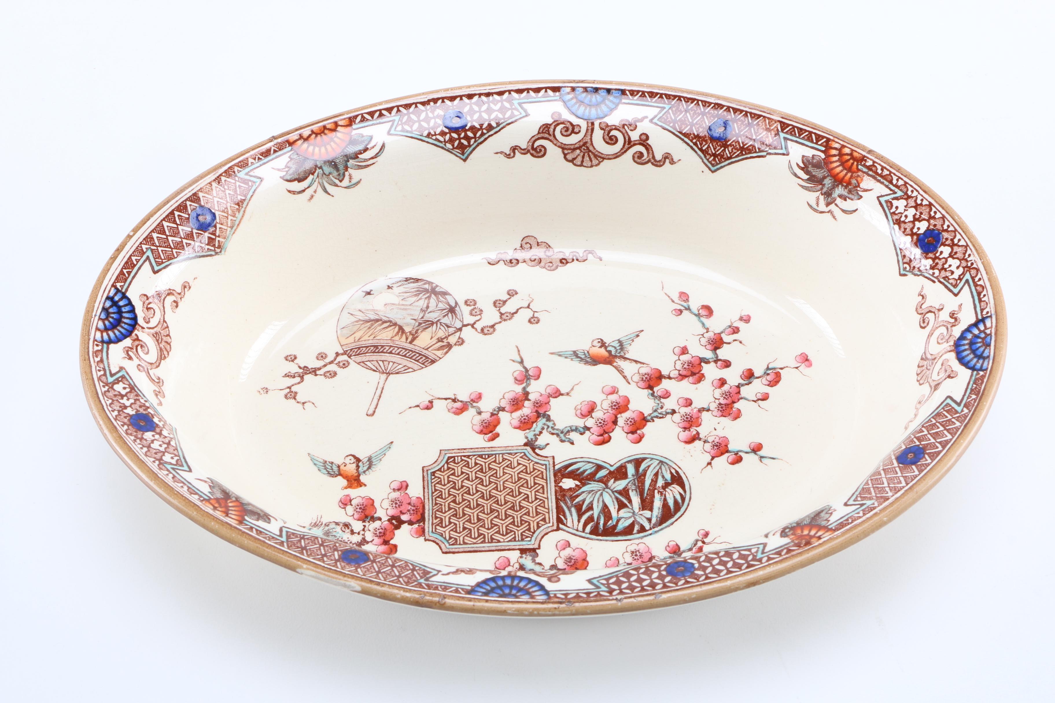 1879 English T. Furnival and Sons "Formosa Brown Multicolor" Transferware Tableware