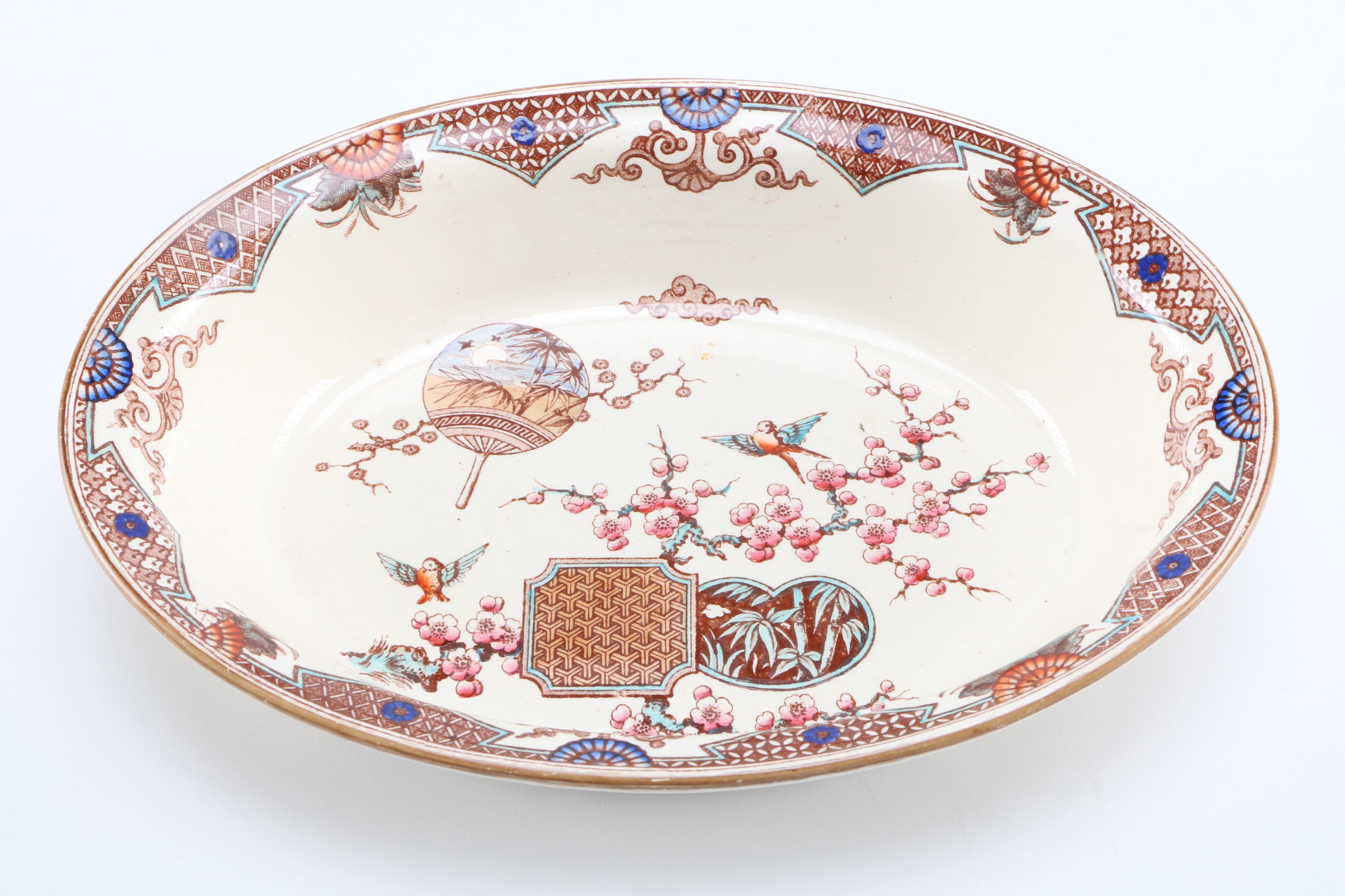 1879 English T. Furnival and Sons "Formosa Brown Multicolor" Transferware Tableware