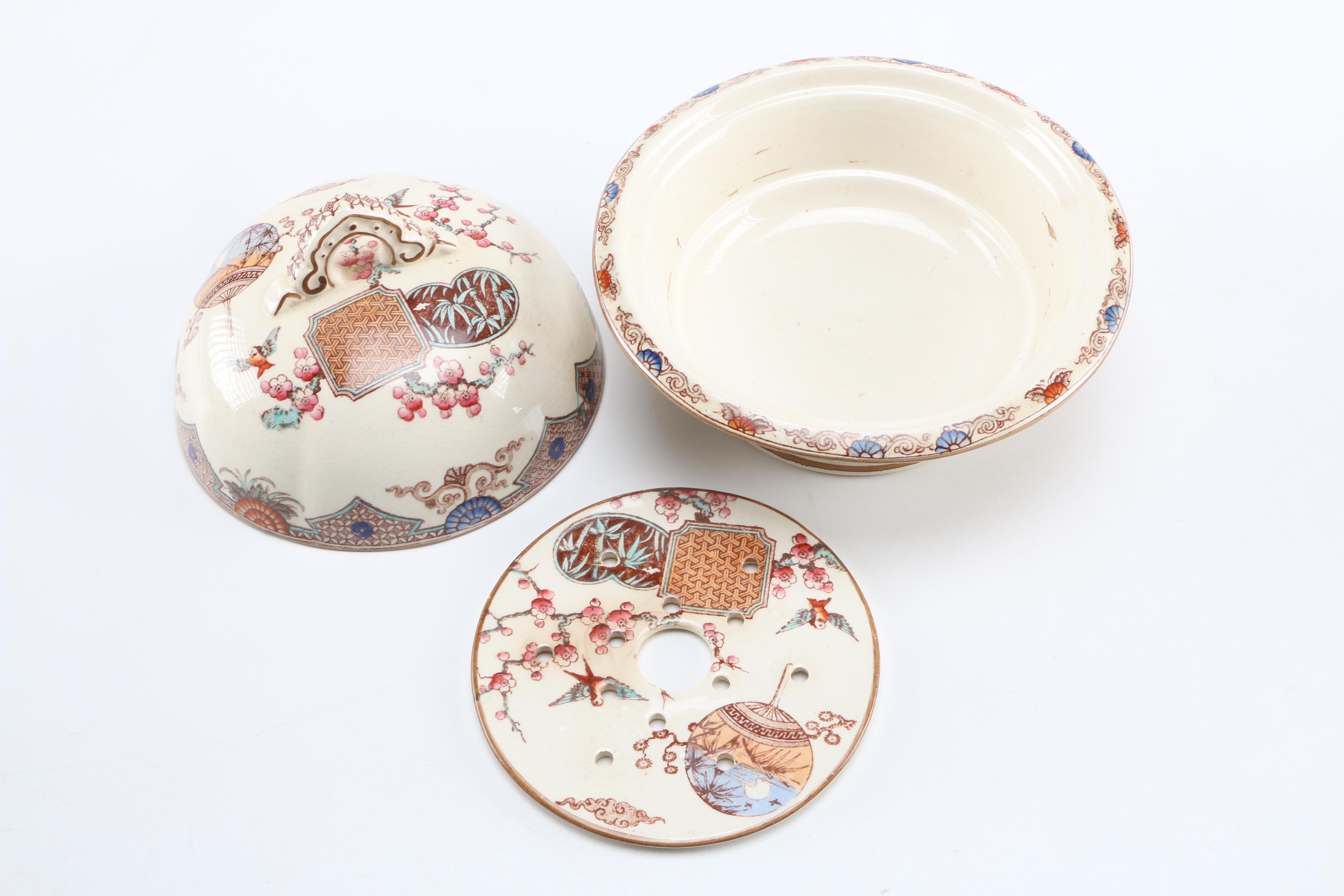 1879 English T. Furnival and Sons "Formosa Brown Multicolor" Transferware Tableware