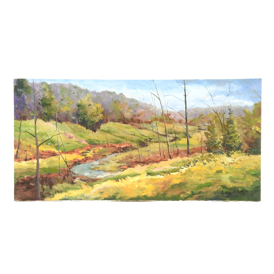 Lisa Schafer Oil Painting on Canvas "Valley in Rising Sun"