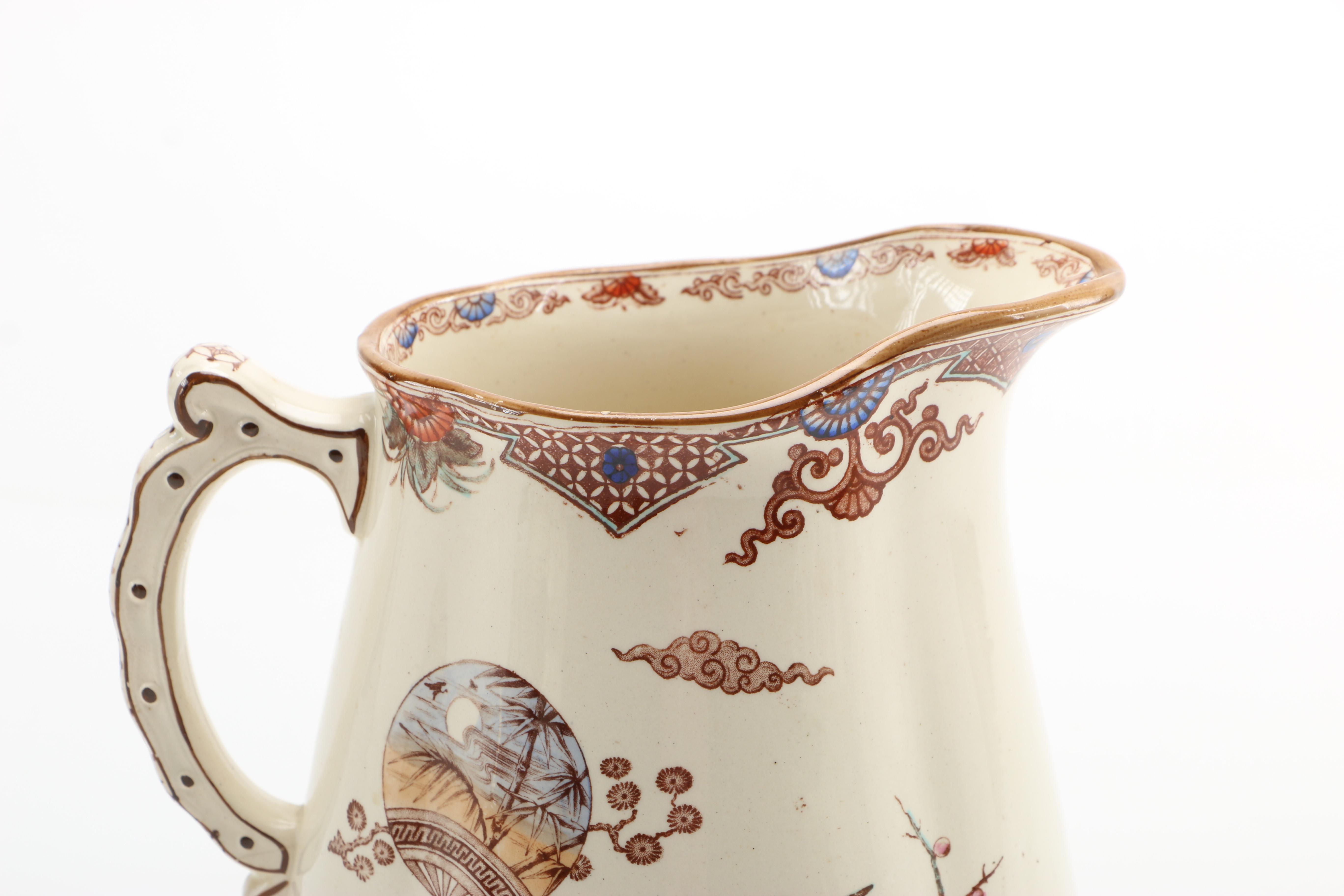 1879 English T. Furnival and Sons "Formosa Brown Multicolor" Transferware Tableware