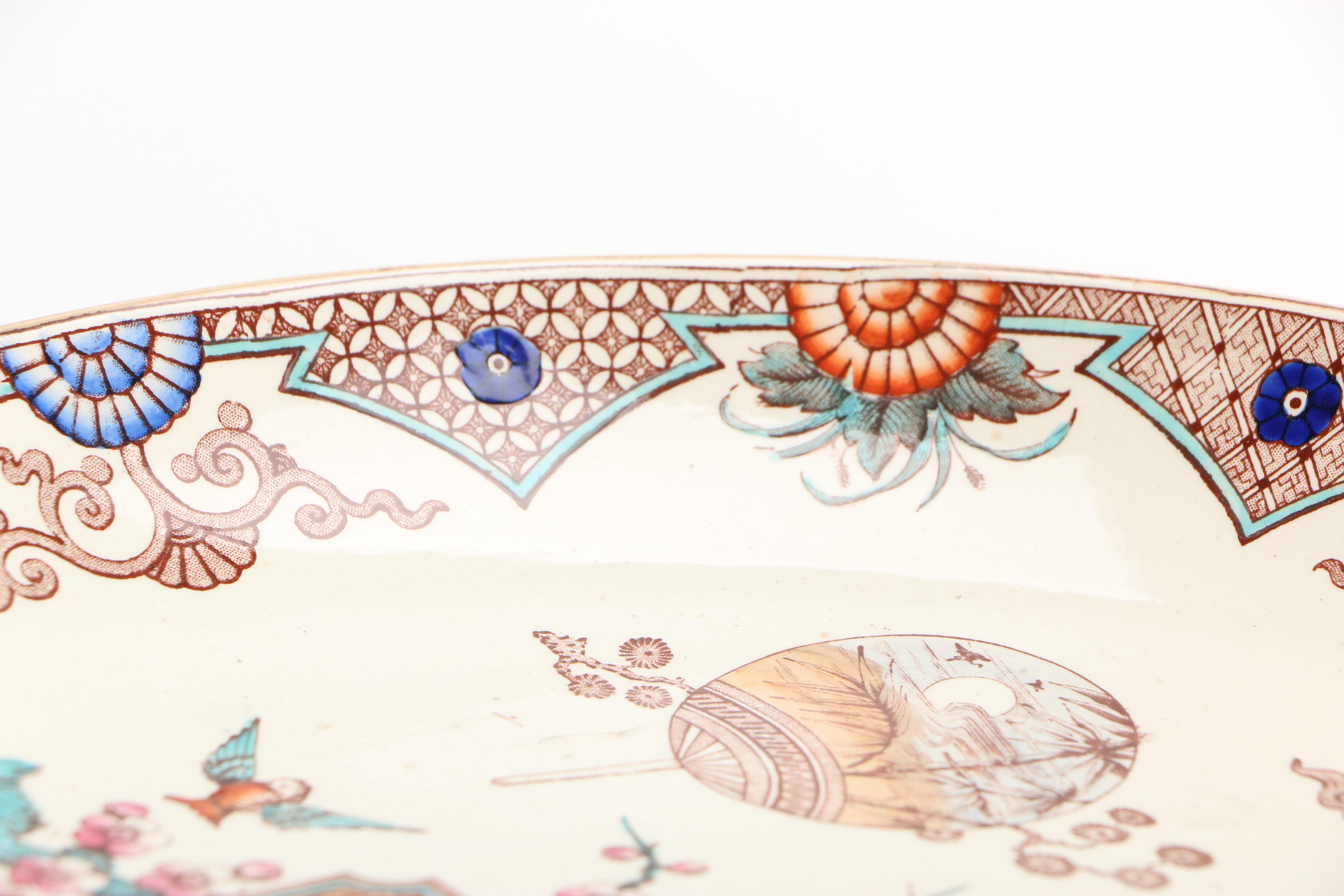 1879 English T. Furnival and Sons "Formosa Brown Multicolor" Transferware Tableware