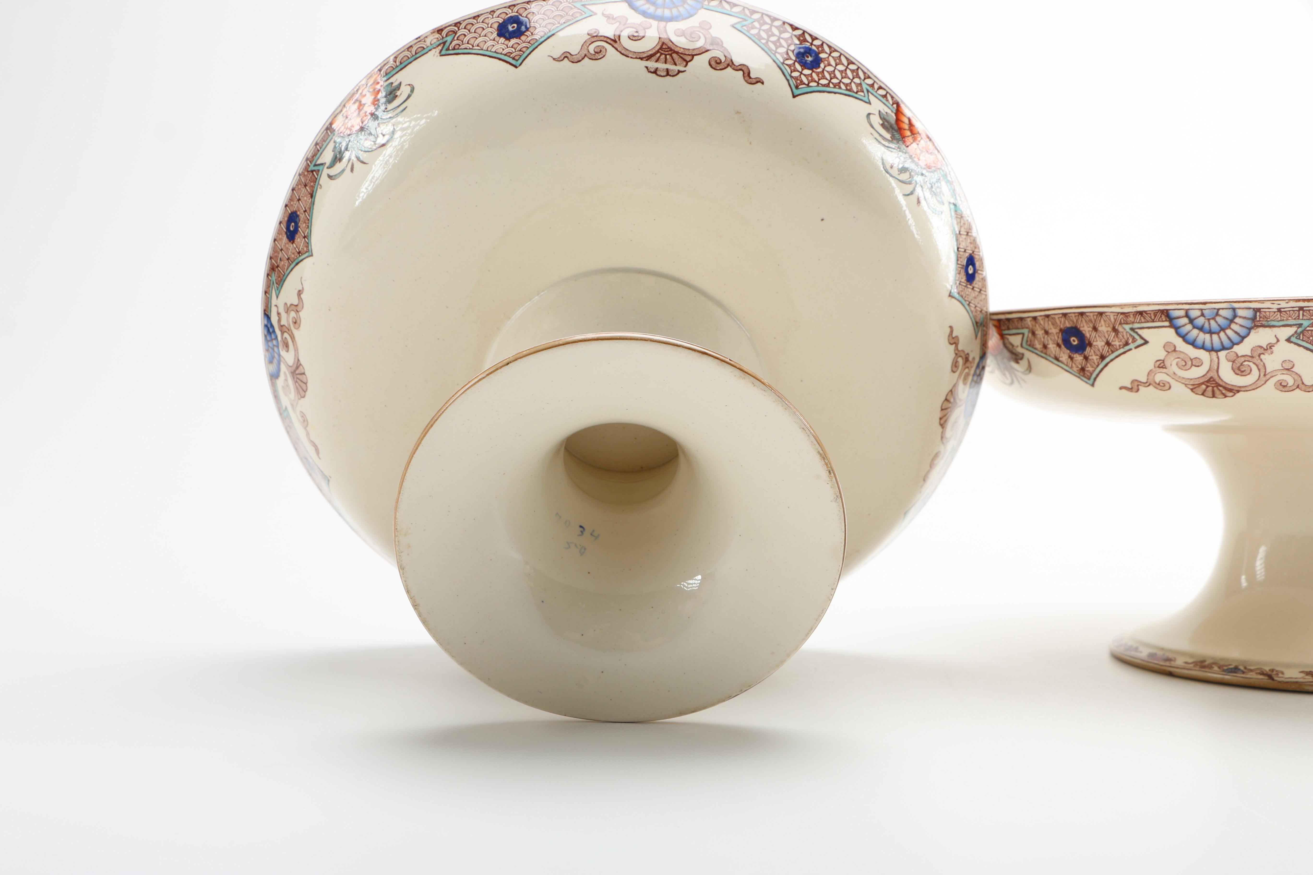 1879 English T. Furnival and Sons "Formosa Brown Multicolor" Transferware Tableware