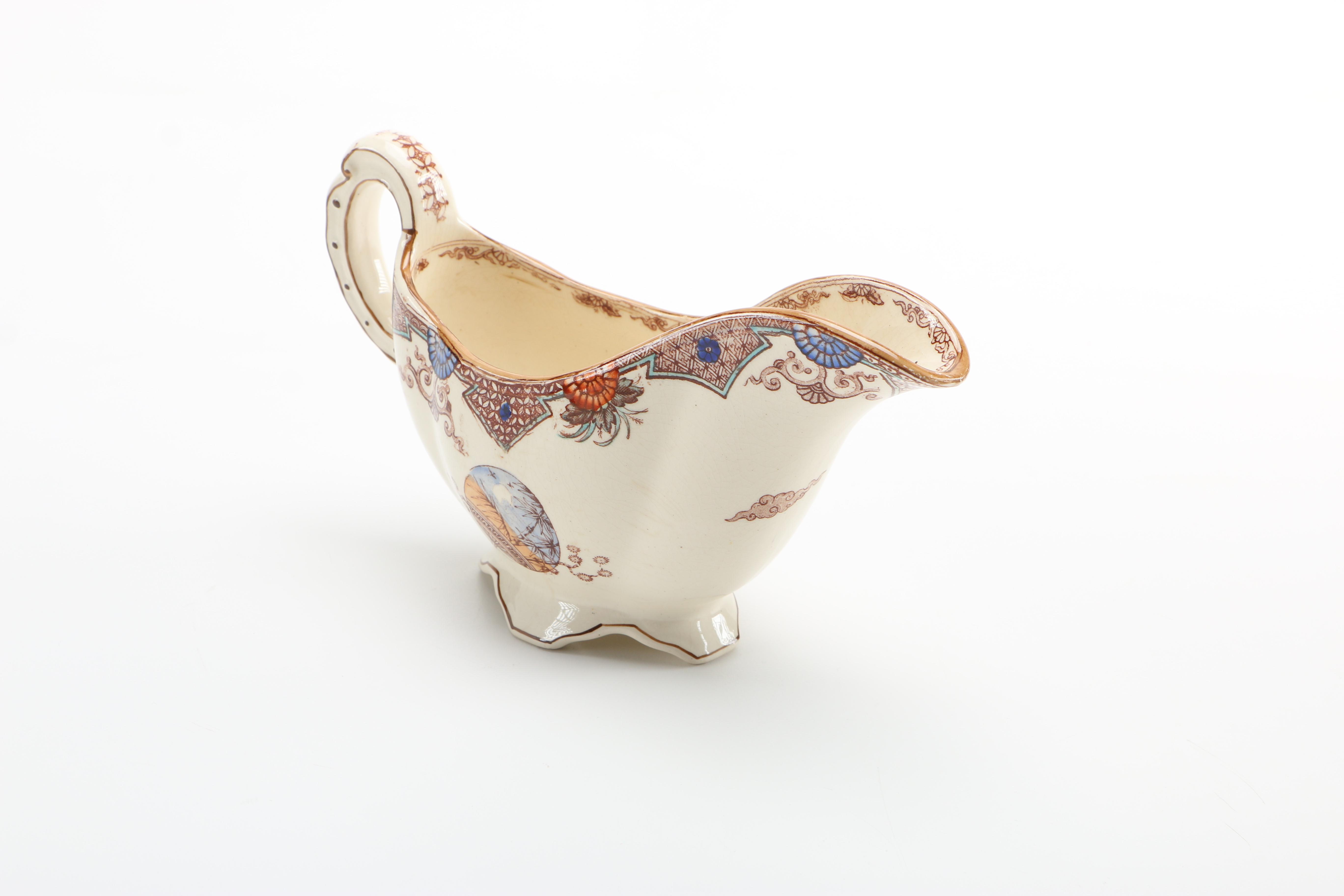 1879 English T. Furnival and Sons "Formosa Brown Multicolor" Transferware Tableware