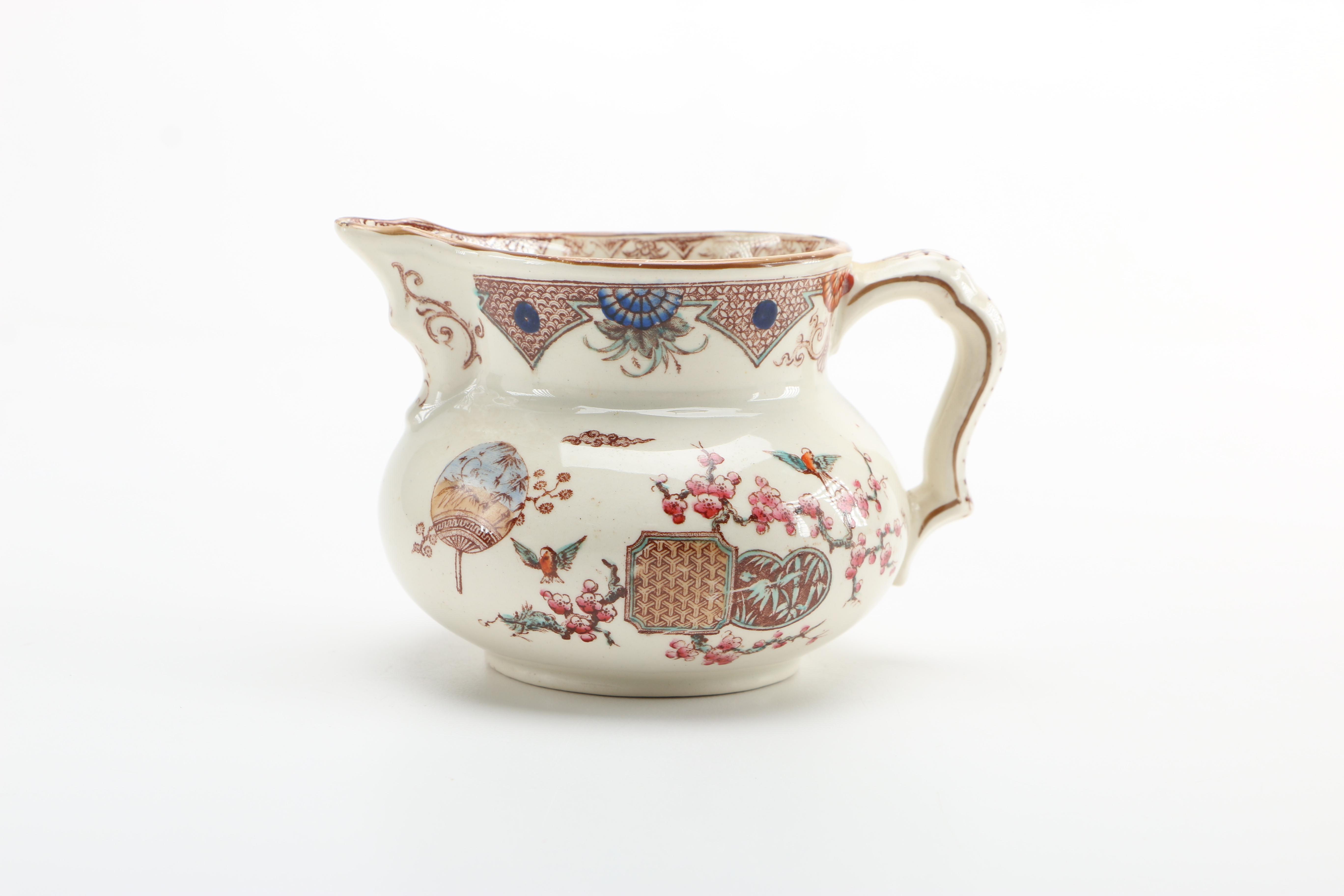 1879 English T. Furnival and Sons "Formosa Brown Multicolor" Transferware Tableware