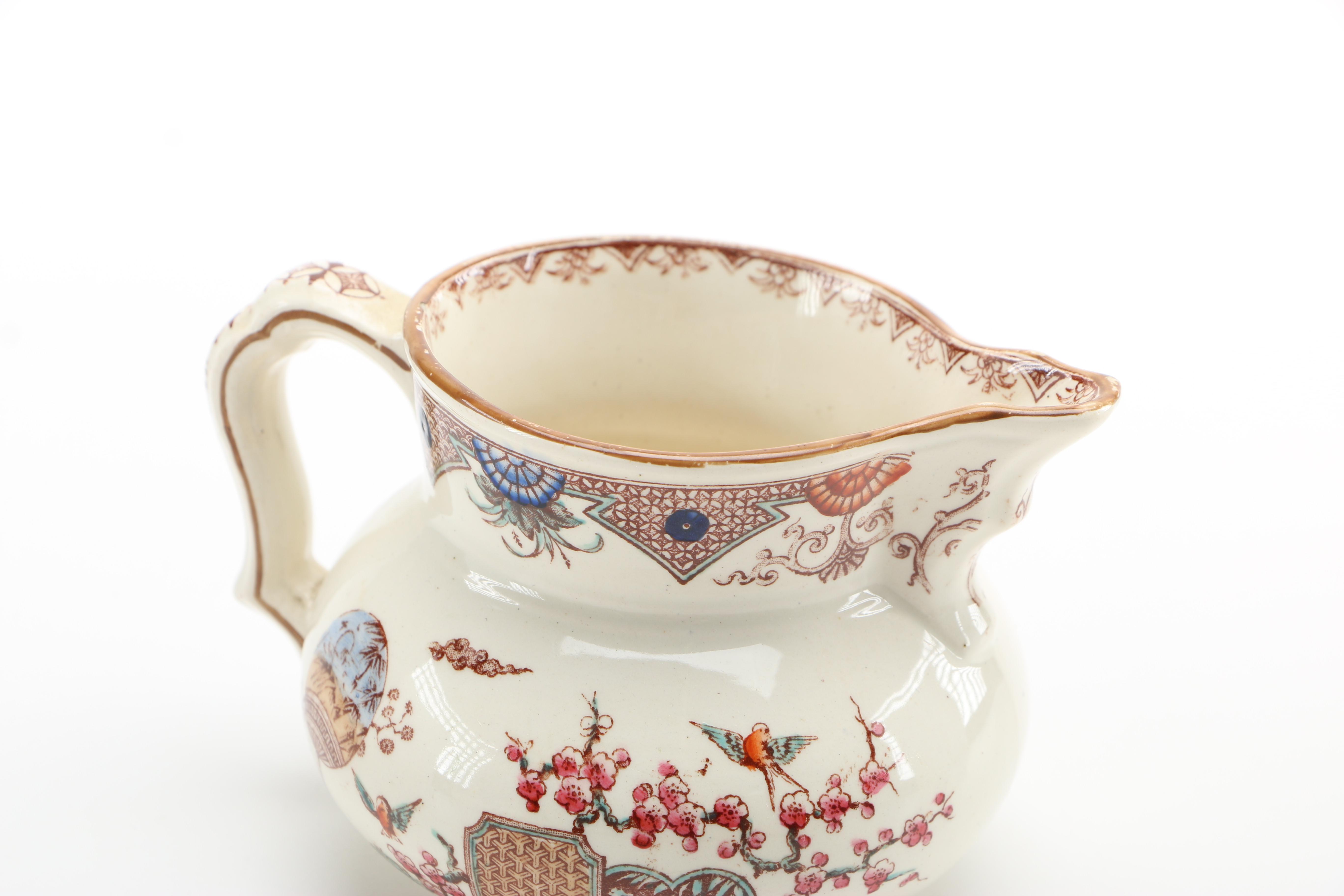 1879 English T. Furnival and Sons "Formosa Brown Multicolor" Transferware Tableware