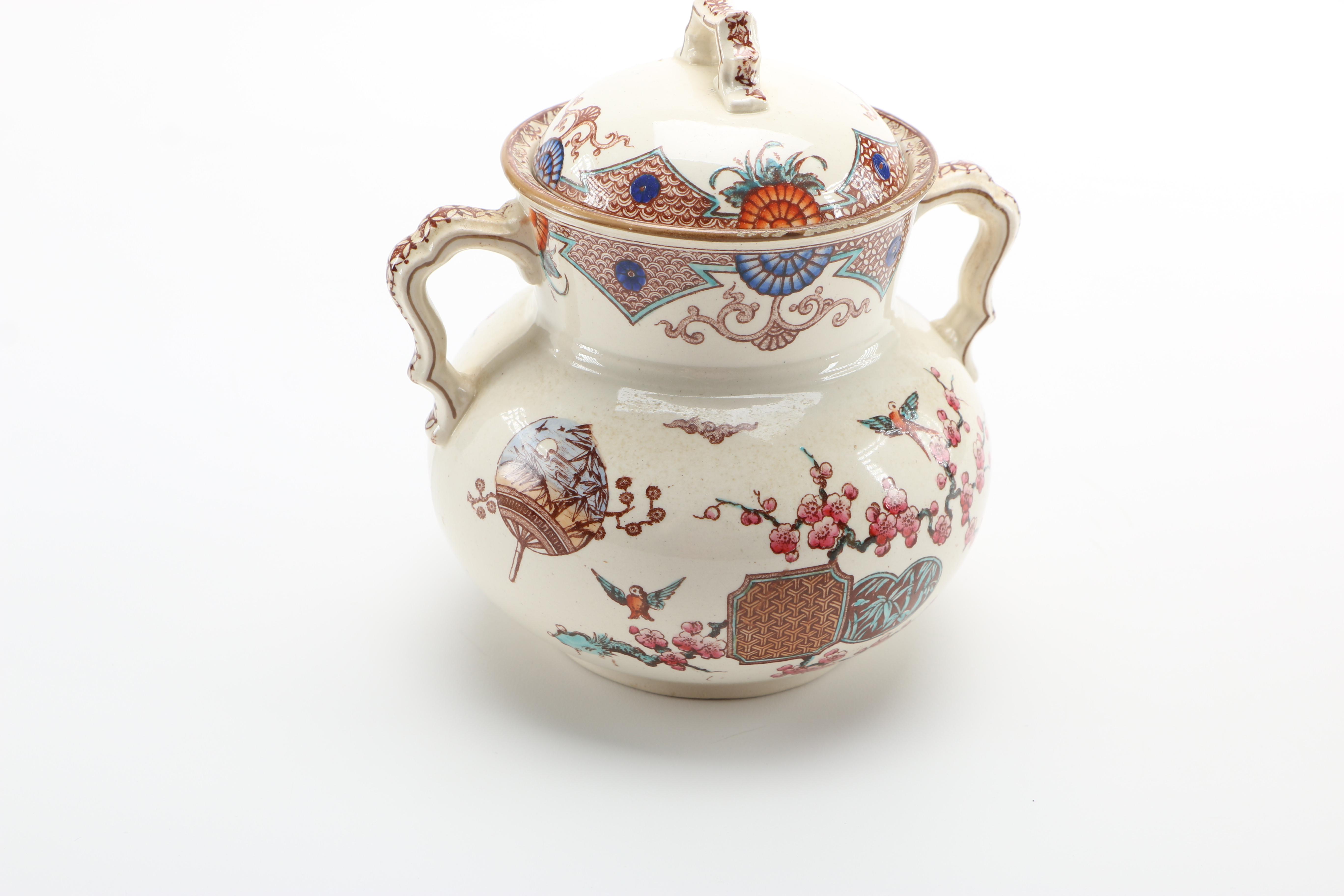 1879 English T. Furnival and Sons "Formosa Brown Multicolor" Transferware Tableware