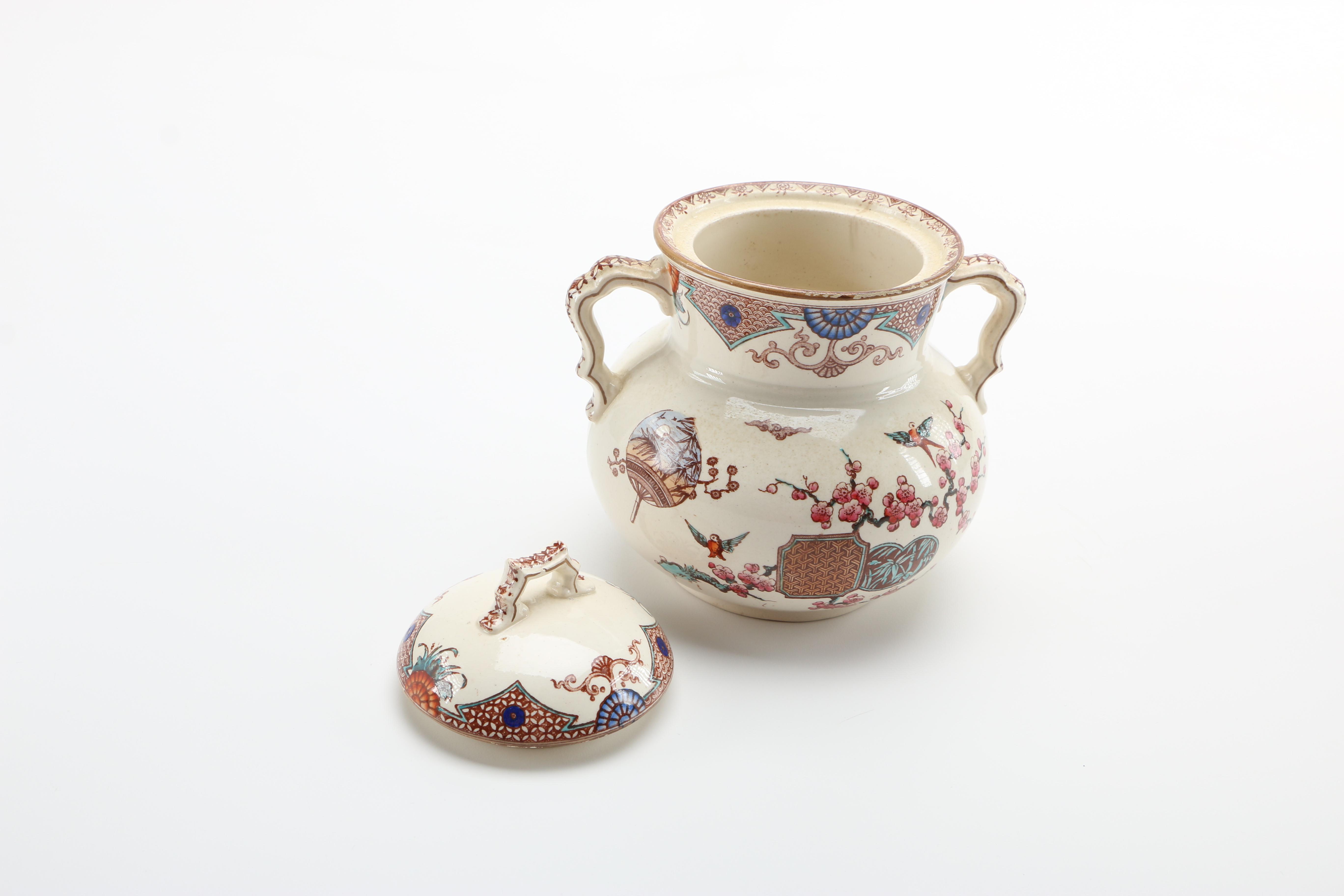 1879 English T. Furnival and Sons "Formosa Brown Multicolor" Transferware Tableware