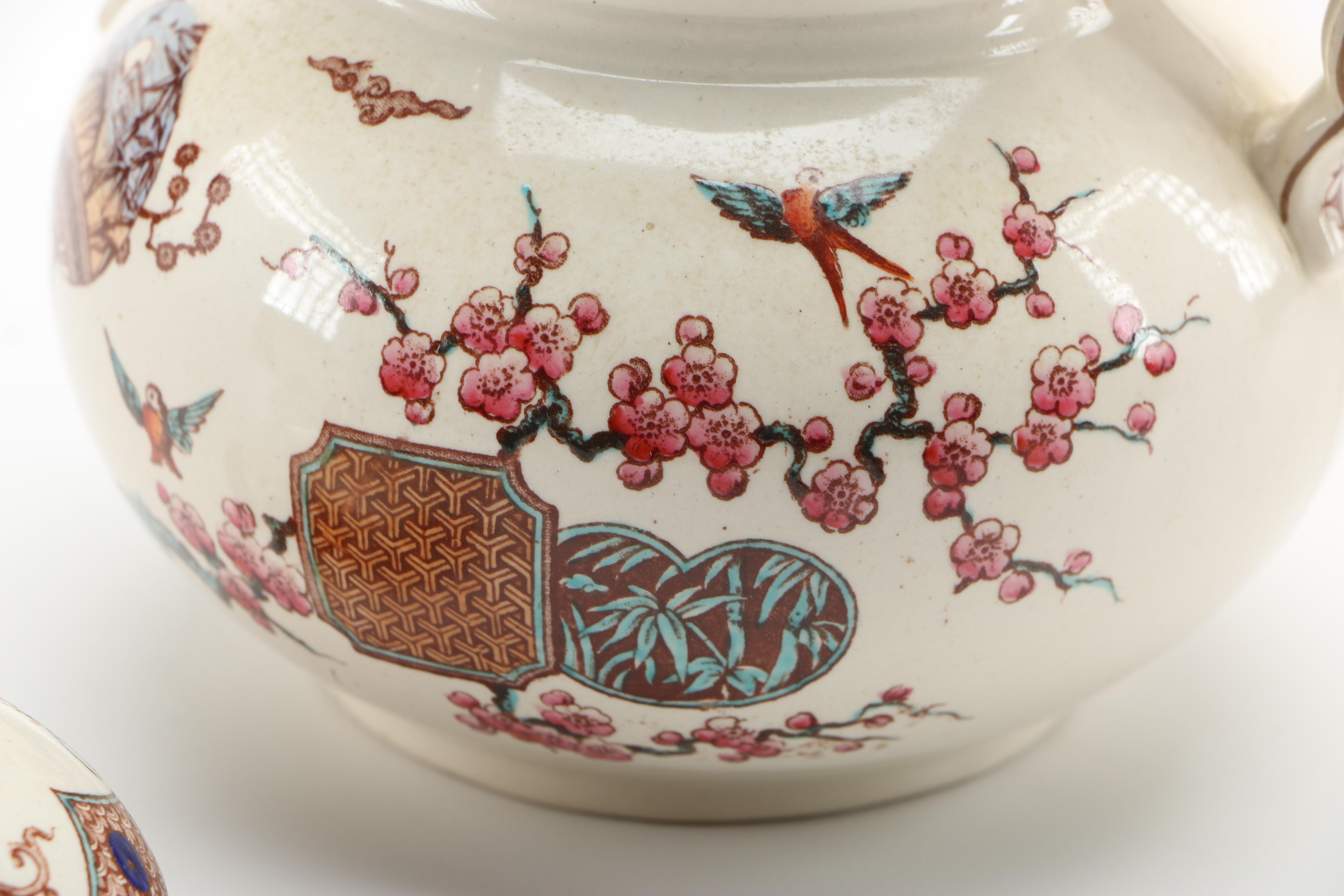 1879 English T. Furnival and Sons "Formosa Brown Multicolor" Transferware Tableware