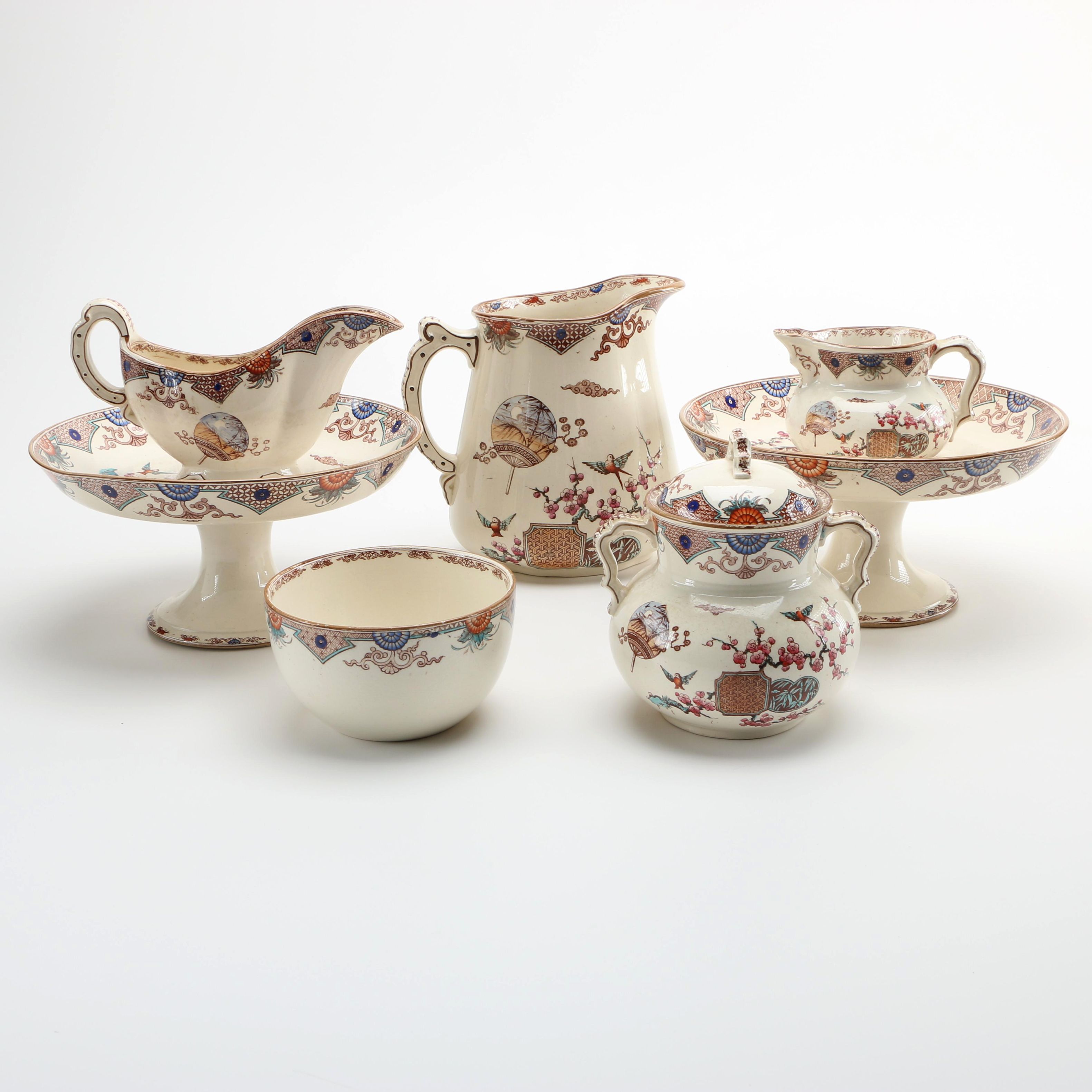 1879 English T. Furnival and Sons "Formosa Brown Multicolor" Transferware Tableware