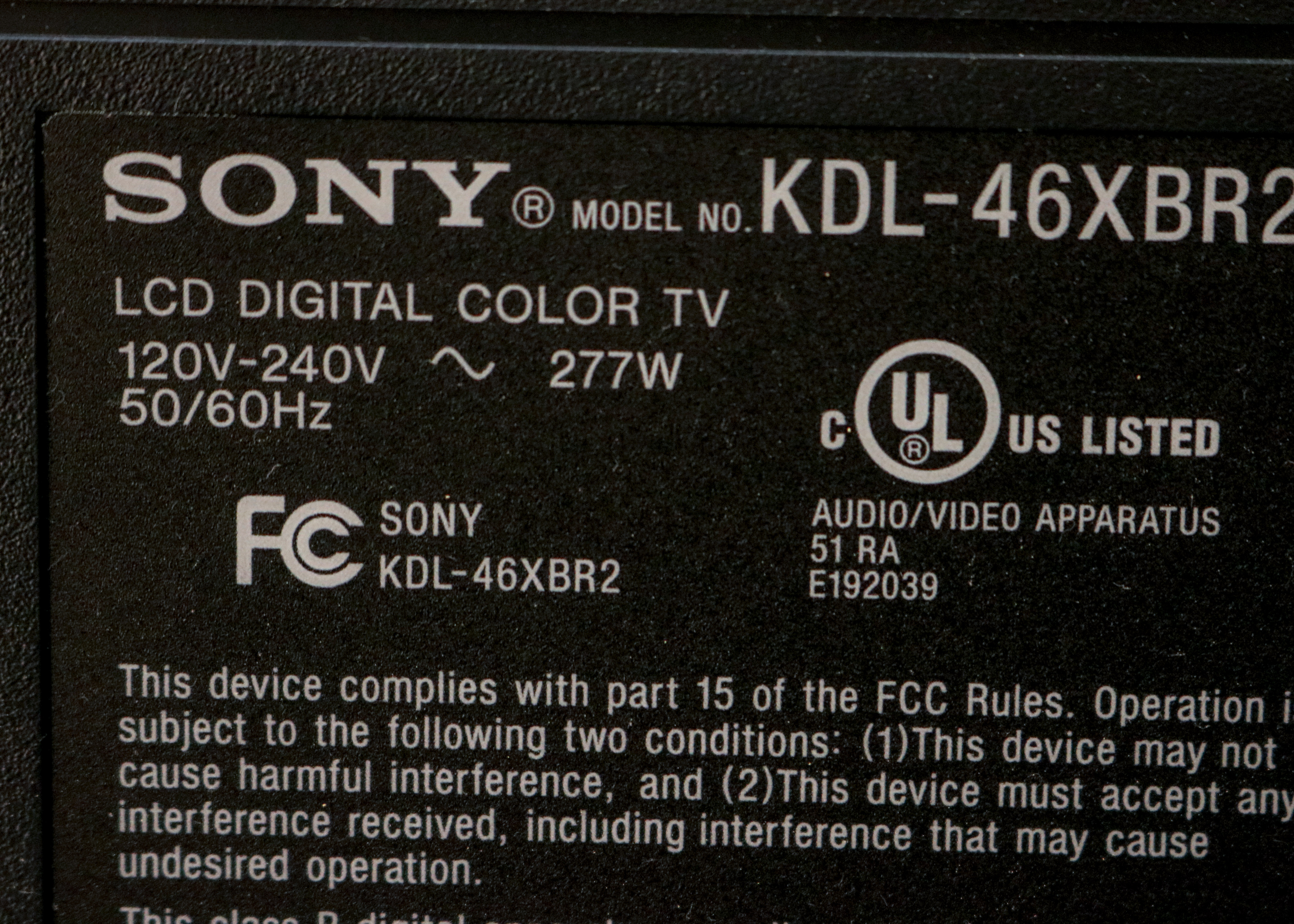 Sony 46" Bravia XBR Flat Screen Television