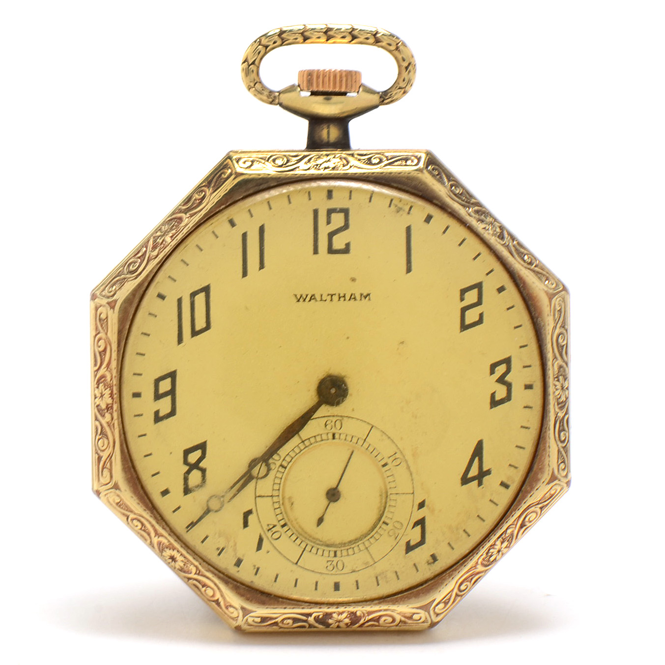 1919 Gold Filled Open Faced Waltham Hexagonal Pocket Watch