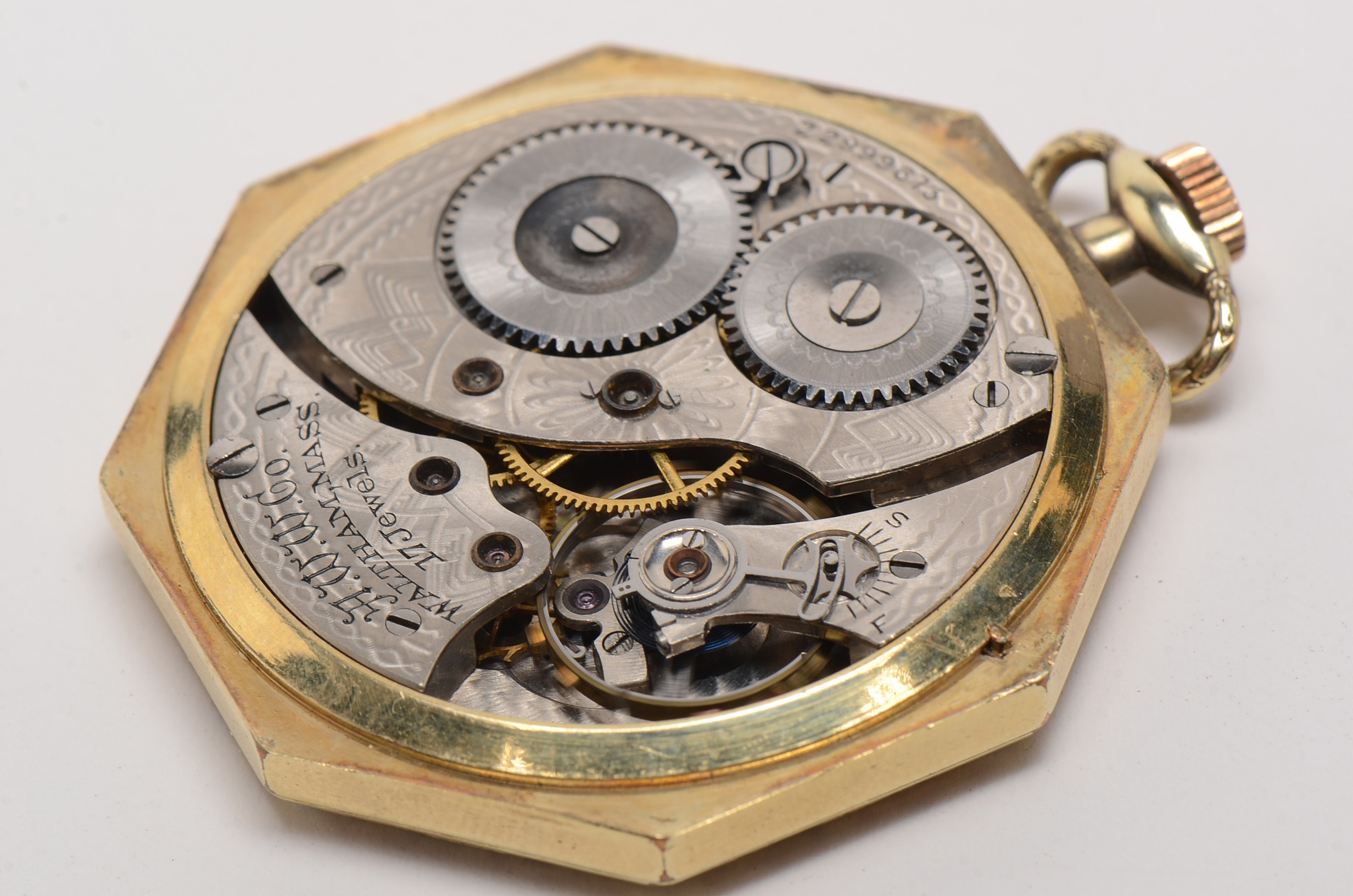 1919 Gold Filled Open Faced Waltham Hexagonal Pocket Watch