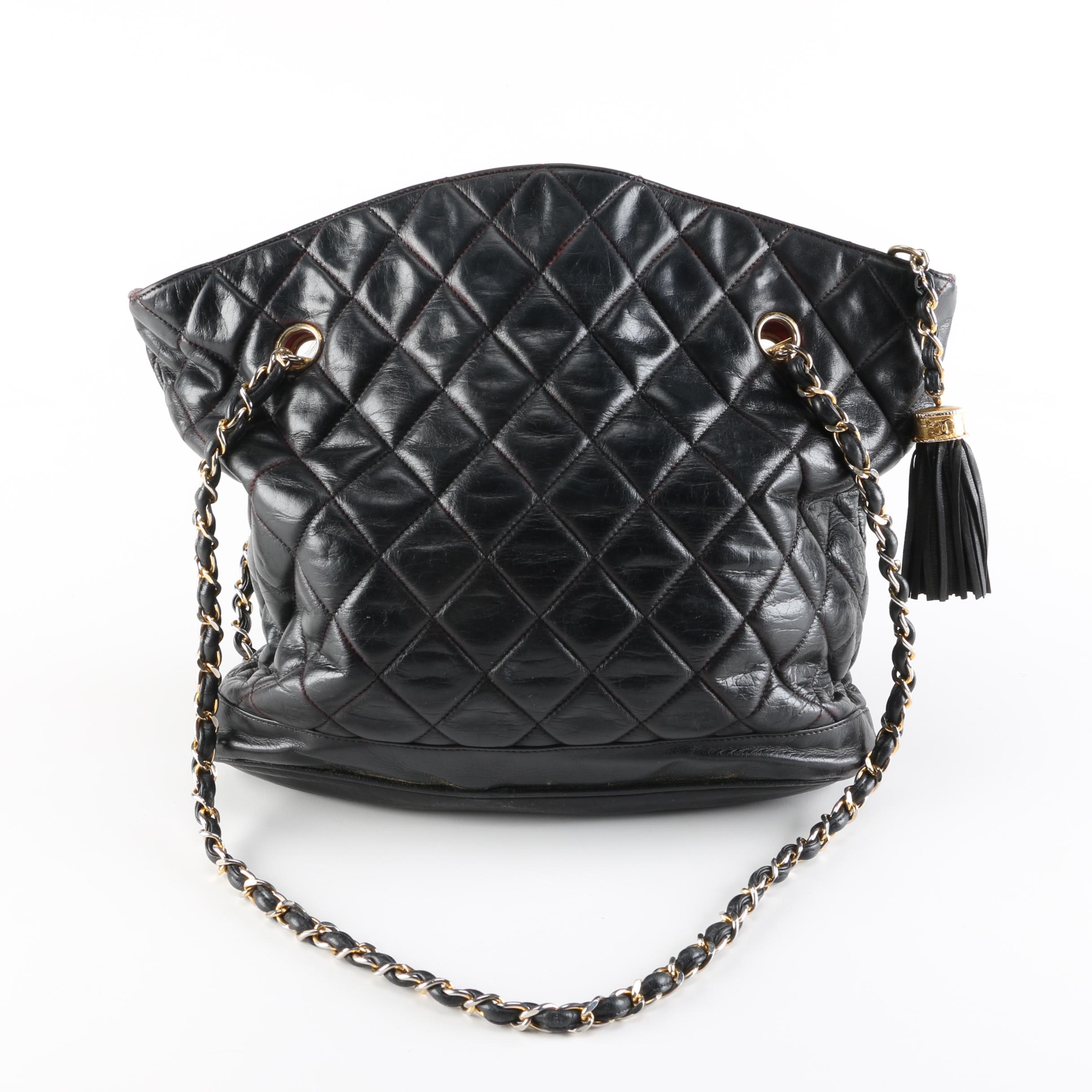 Vintage Chanel Black Leather Quilted Handbag