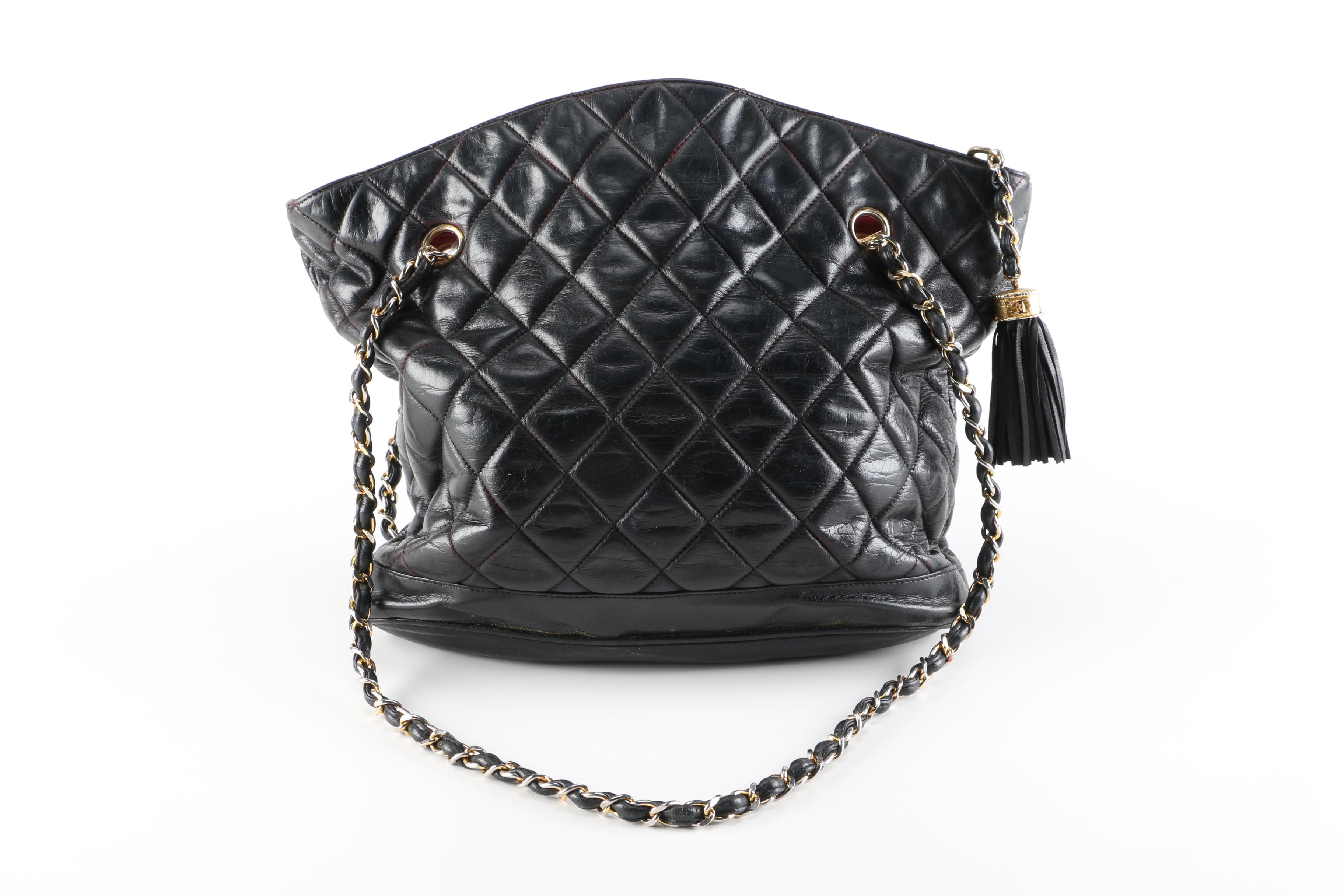 Vintage Chanel Black Leather Quilted Handbag