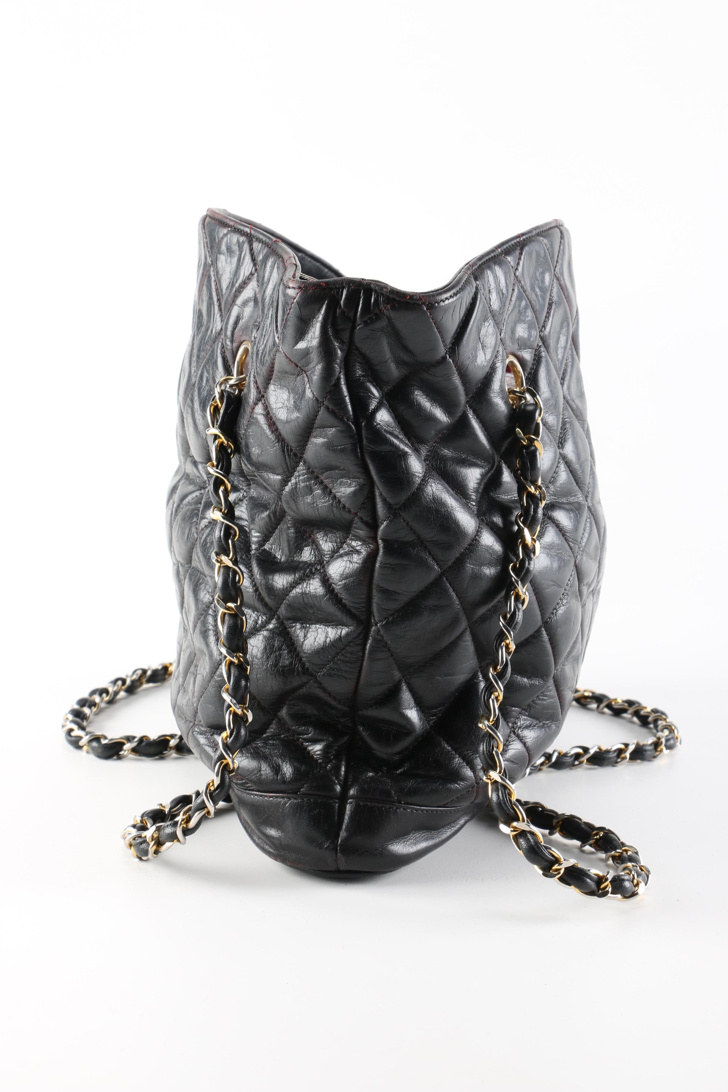 Vintage Chanel Black Leather Quilted Handbag