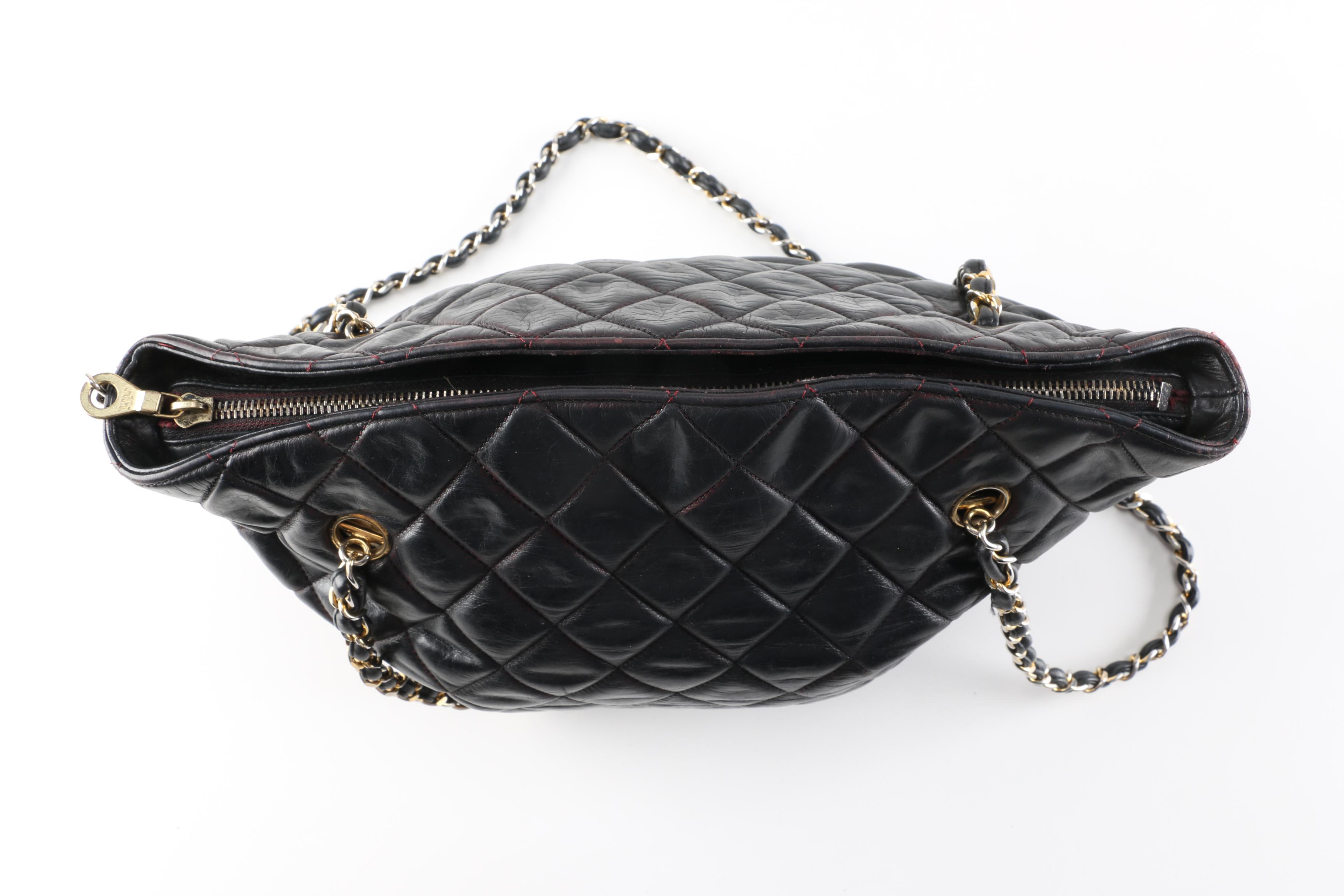 Vintage Chanel Black Leather Quilted Handbag