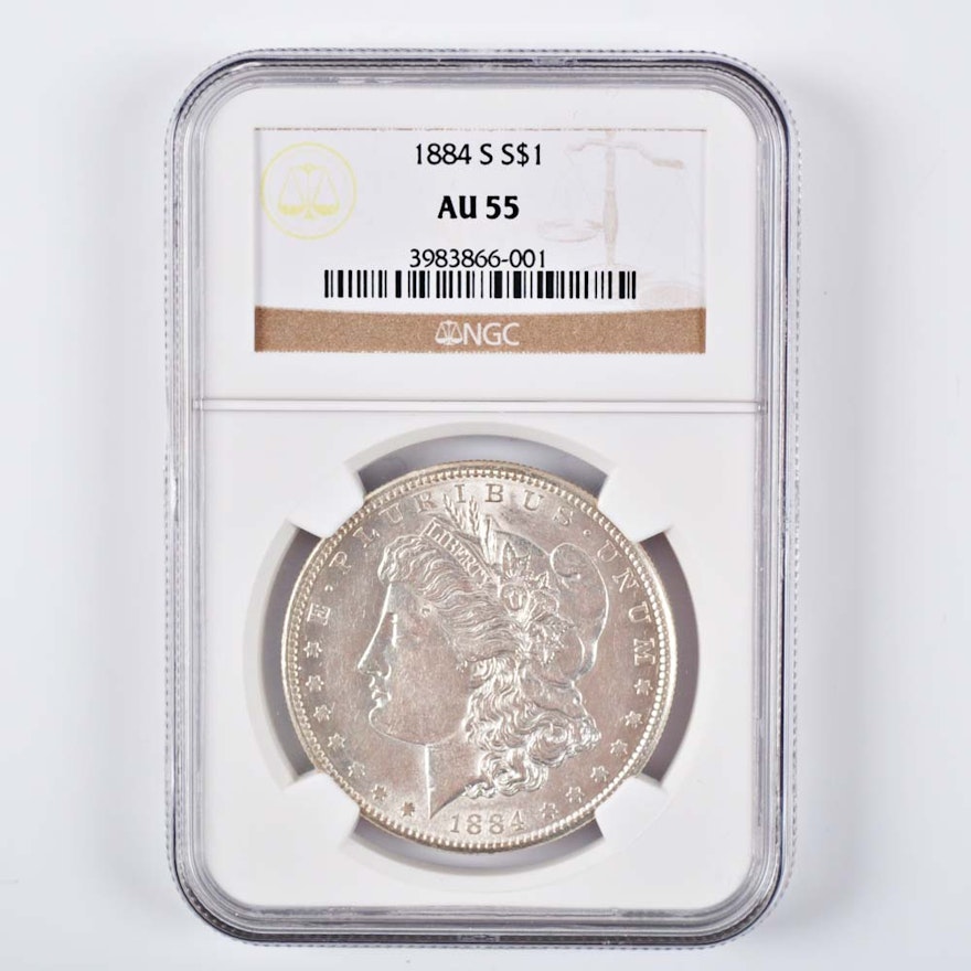 Graded AU 55 (By NGC) 1884-S Morgan Silver Dollar