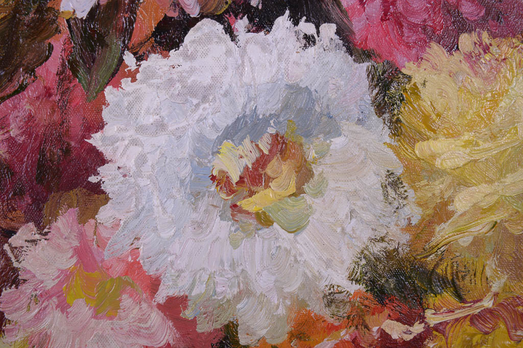 Very Large Original L. Frank Oil Painting of Floral Arrangement Still Life