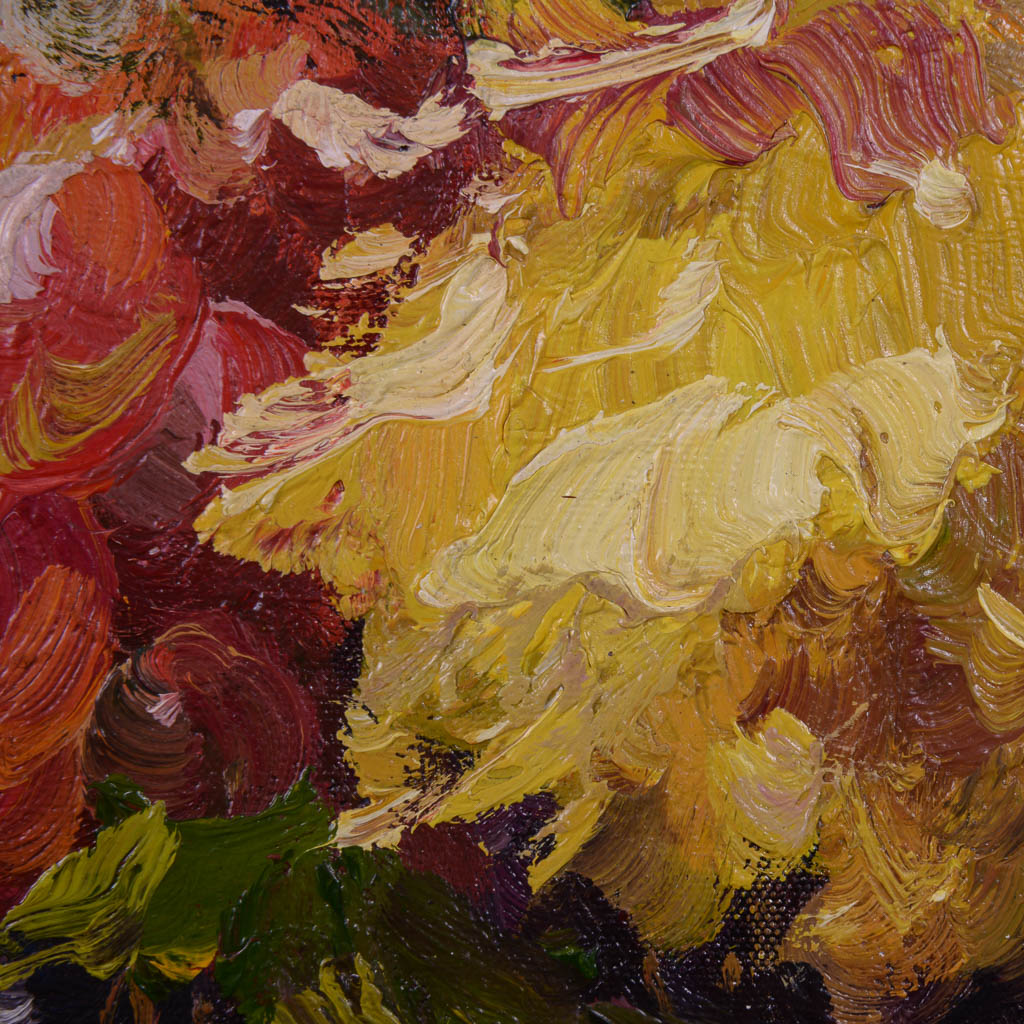 Very Large Original L. Frank Oil Painting of Floral Arrangement Still Life