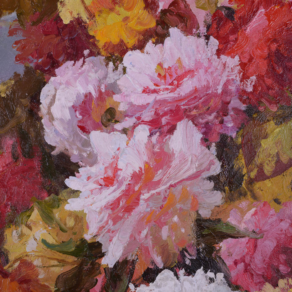 Very Large Original L. Frank Oil Painting of Floral Arrangement Still Life