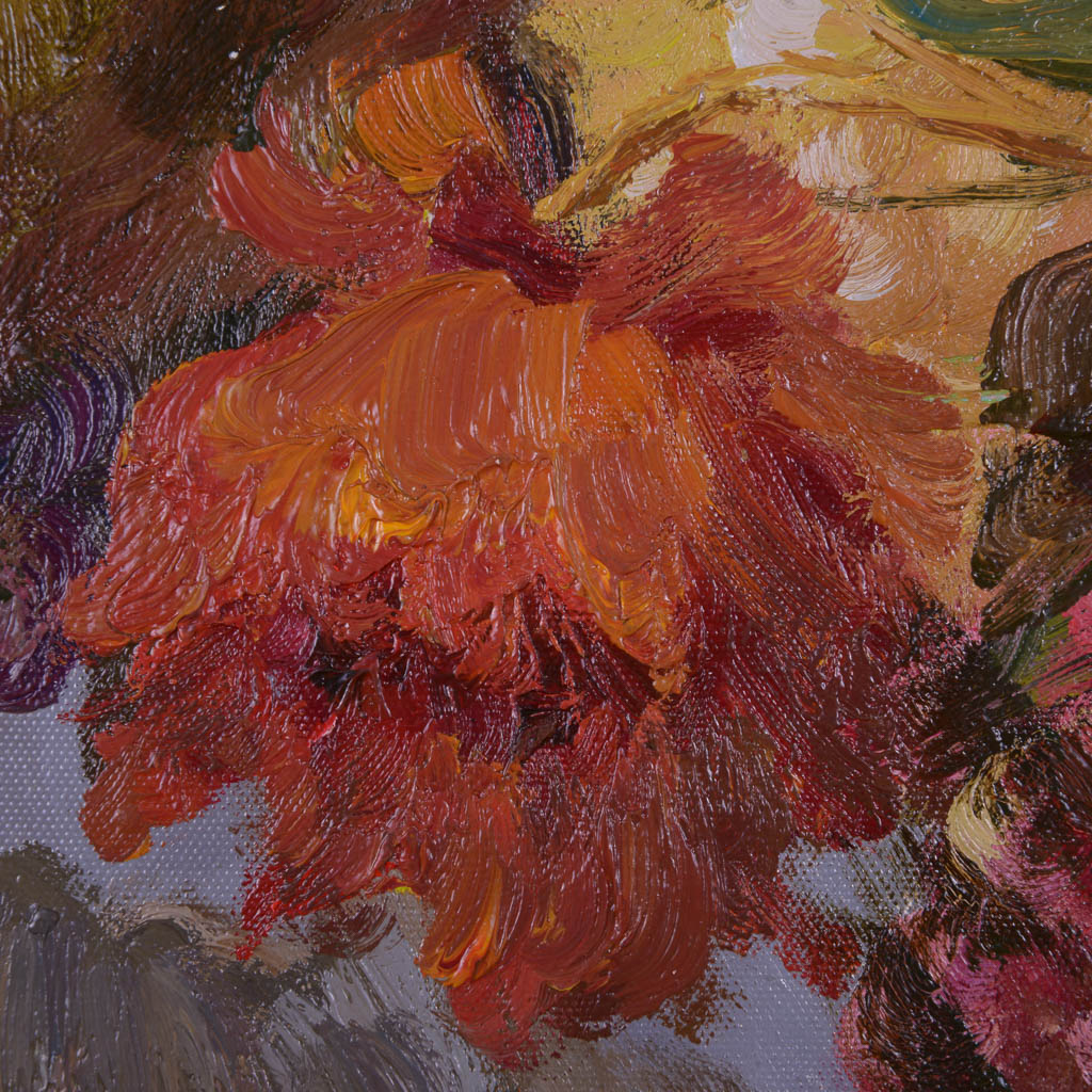 Very Large Original L. Frank Oil Painting of Floral Arrangement Still Life