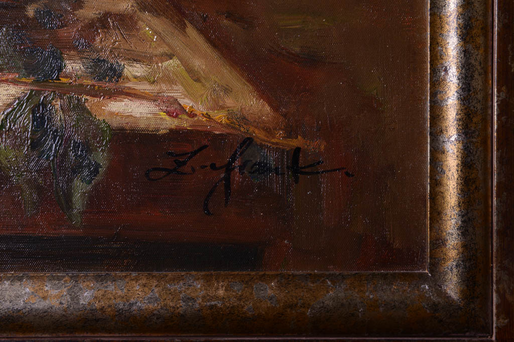 Very Large Original L. Frank Oil Painting of Floral Arrangement Still Life