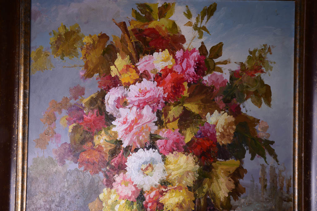 Very Large Original L. Frank Oil Painting of Floral Arrangement Still Life