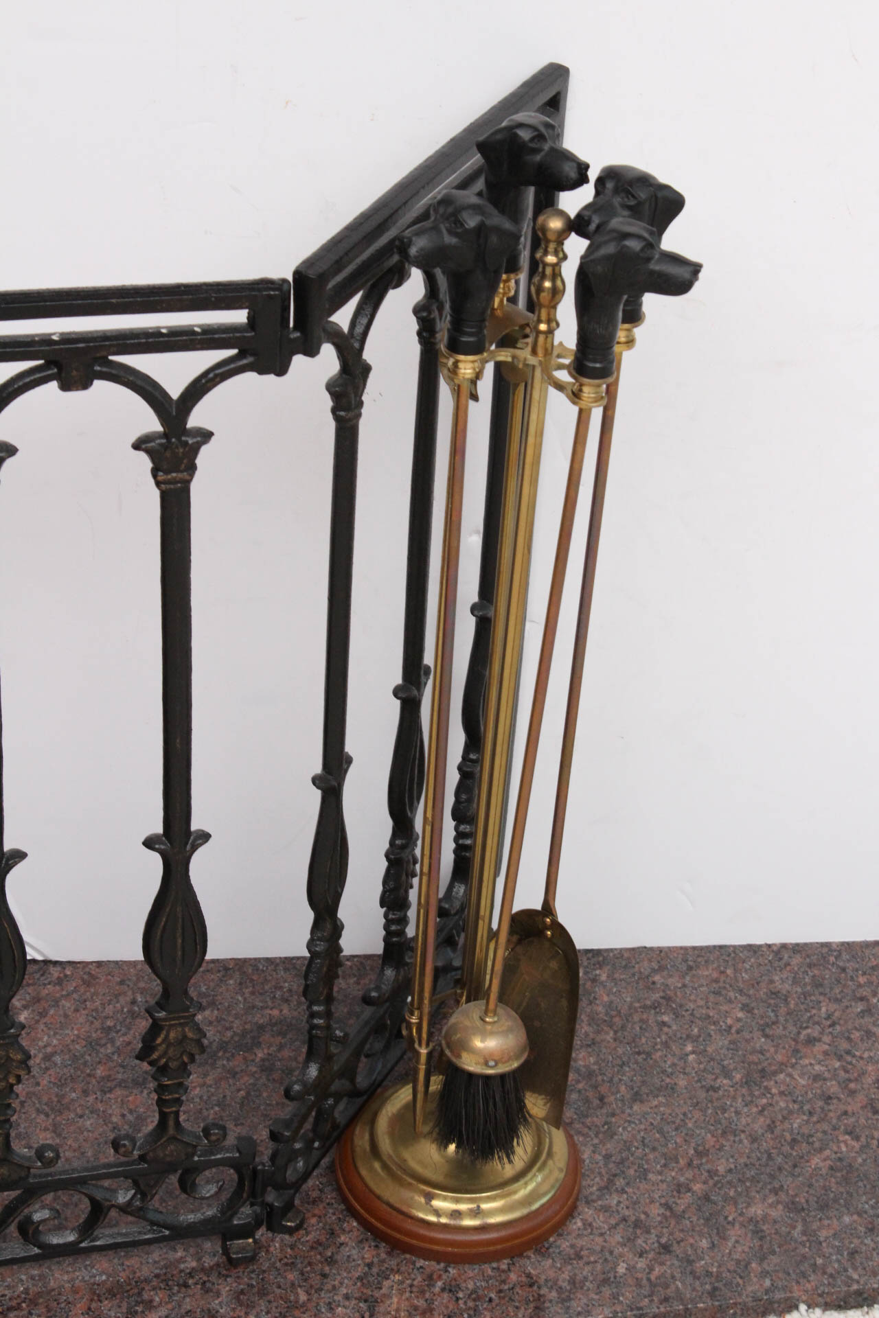 Vintage Black Labrador Fireplace Tools with Screen
