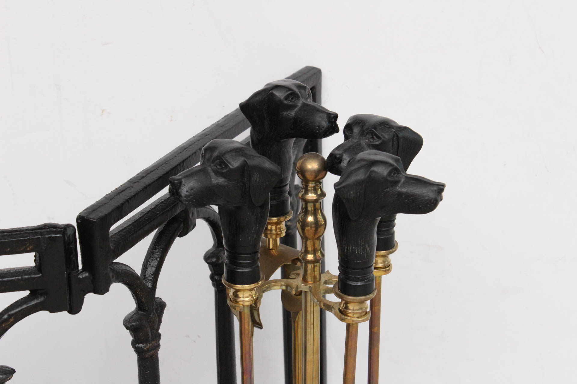 Vintage Black Labrador Fireplace Tools with Screen