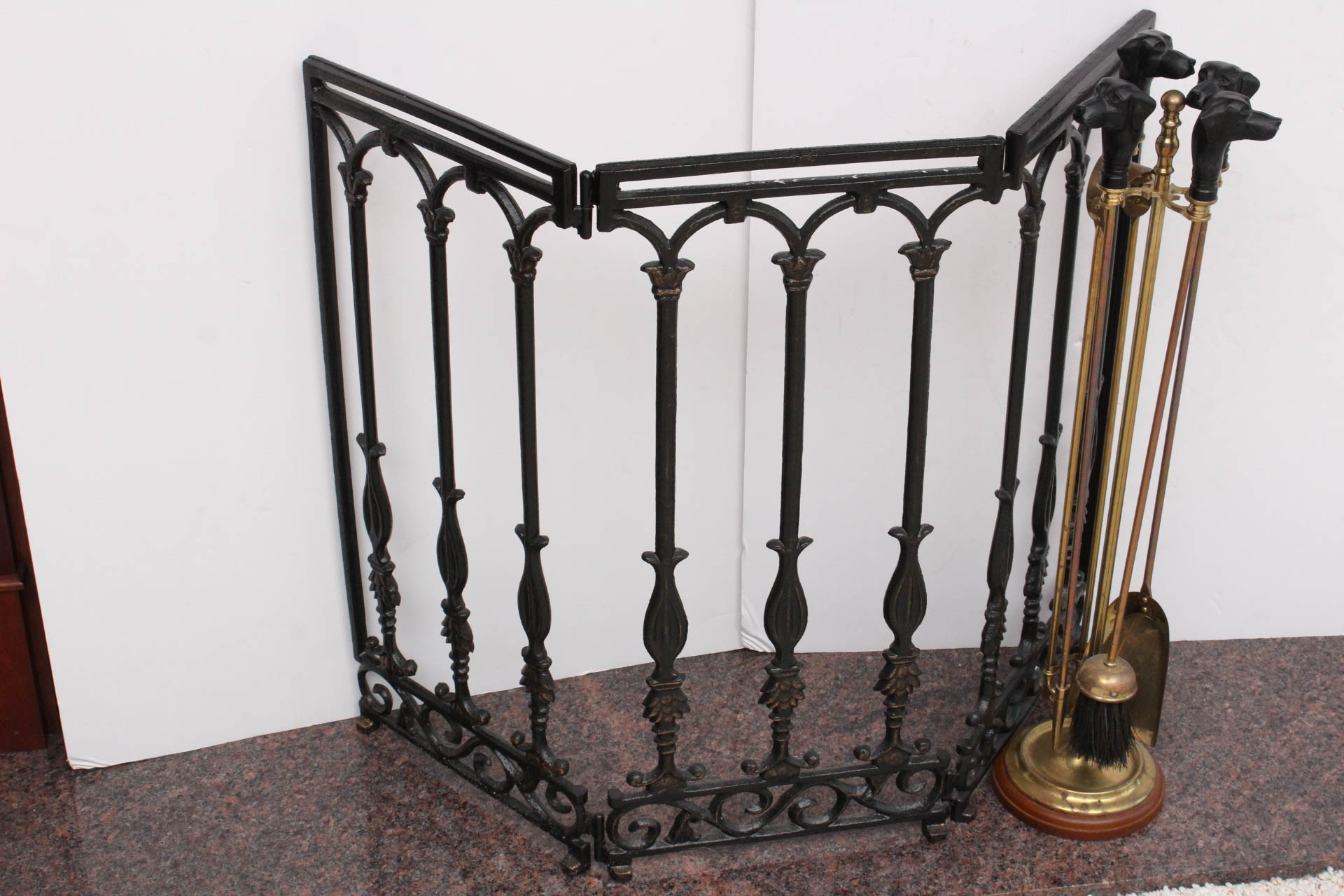 Vintage Black Labrador Fireplace Tools with Screen