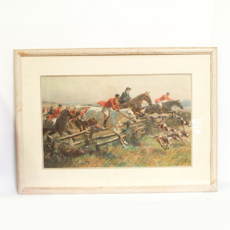 After Oskar Merte Offset Lithograph Print on Paper "Cross Country Hunting"