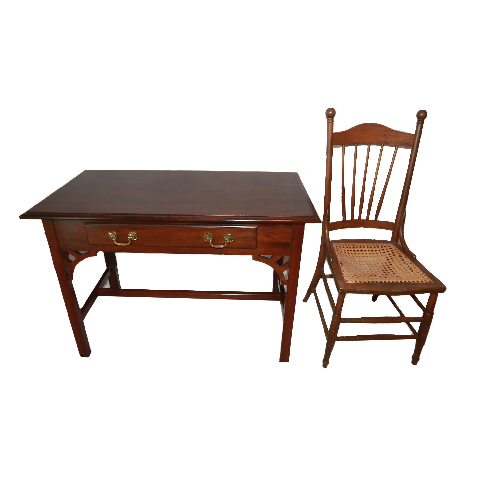 Mid Century Mahogany Desk and Cain Chair