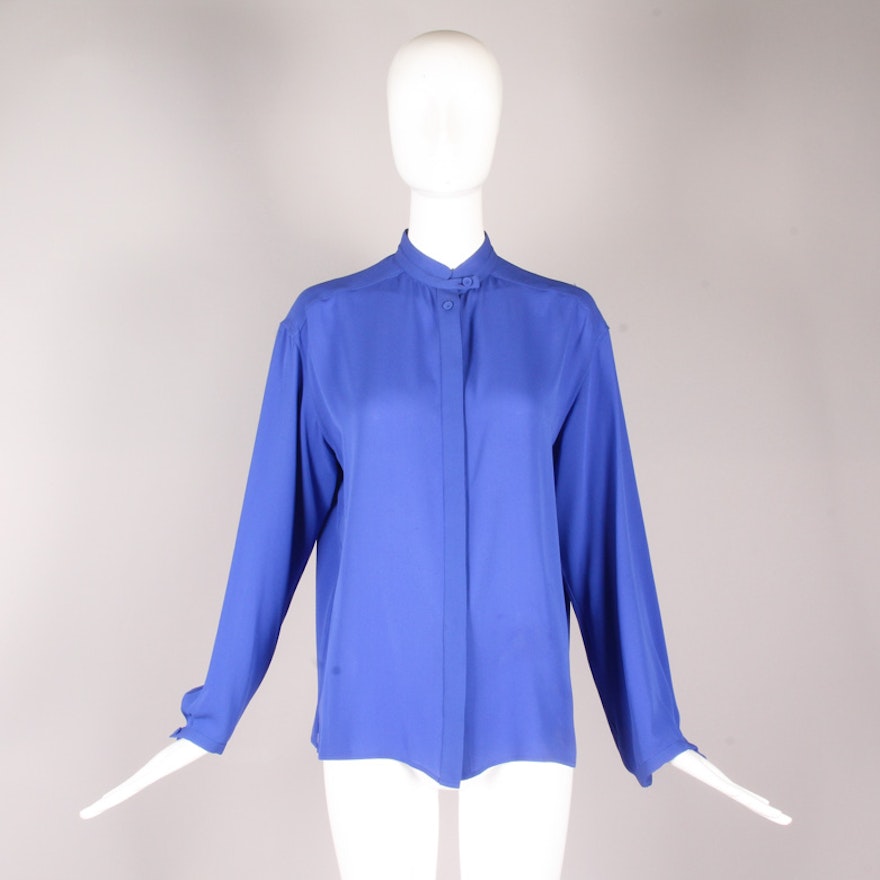 Hermès Cobalt Blue Silk Blouse