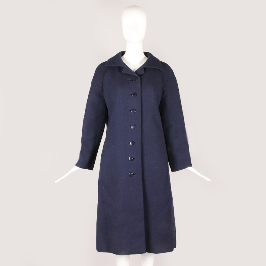 Vintage Pauline Trigere Navy Wool Coat