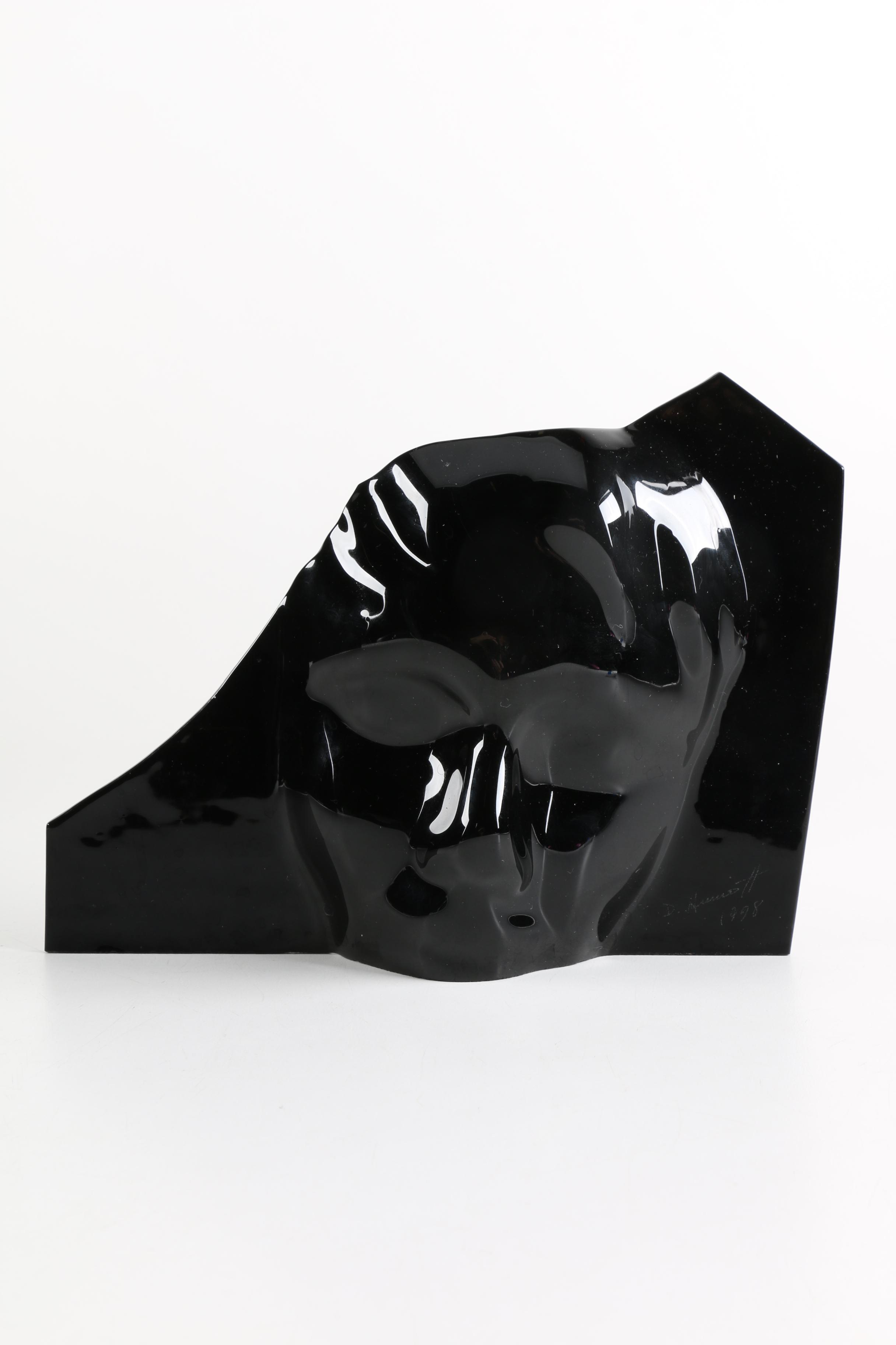 Black Glass Mask Sculpture