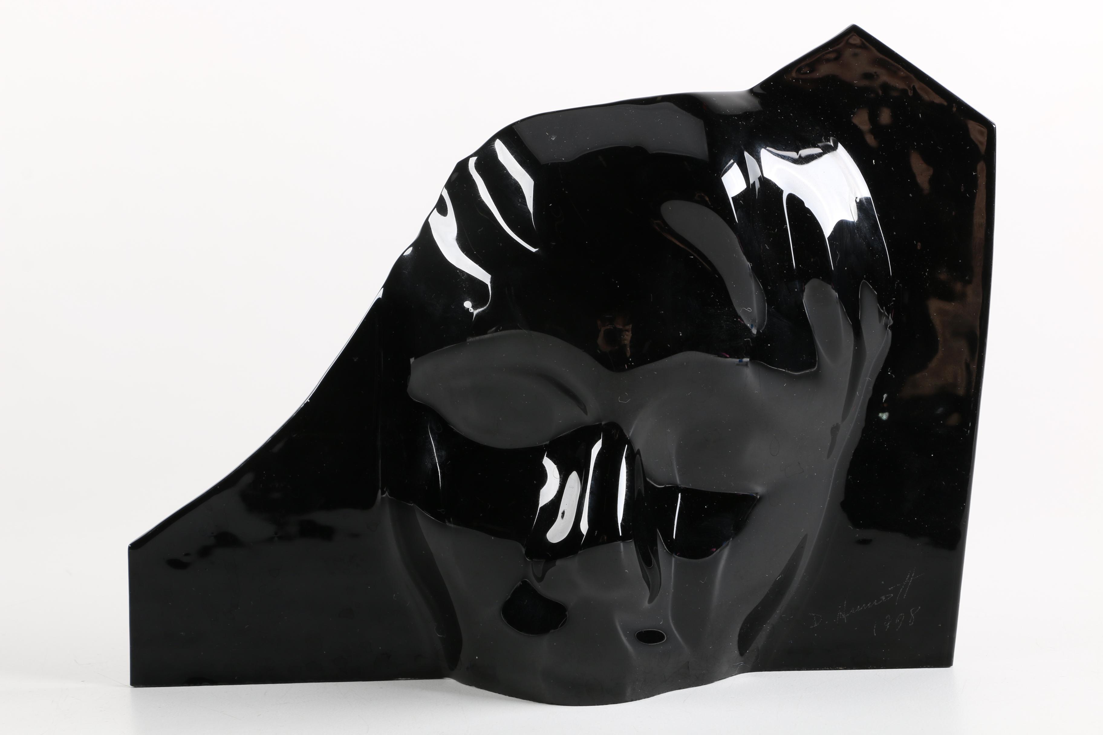 Black Glass Mask Sculpture