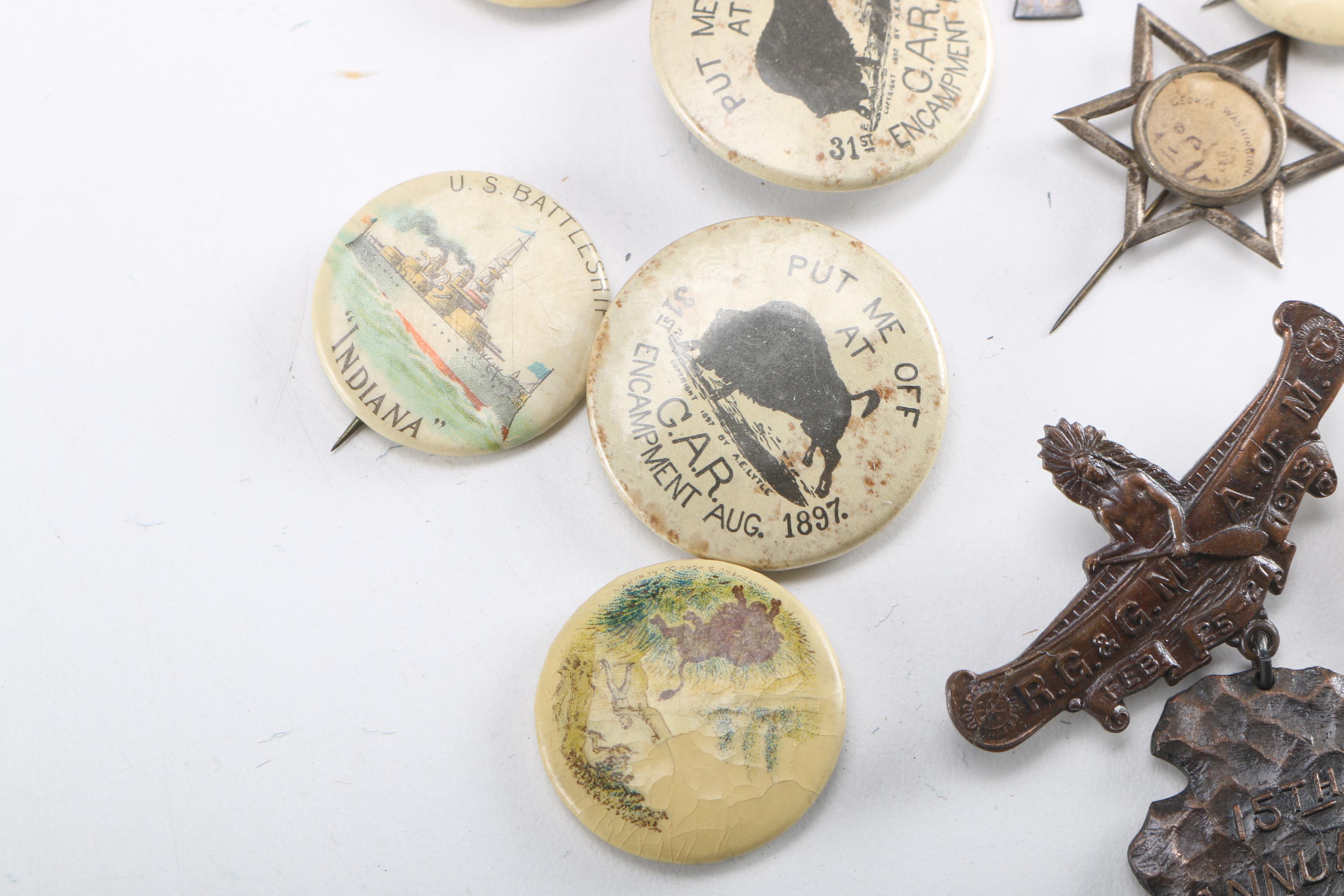 Grand Army of the Republic Antique Pinback Buttons and Medals