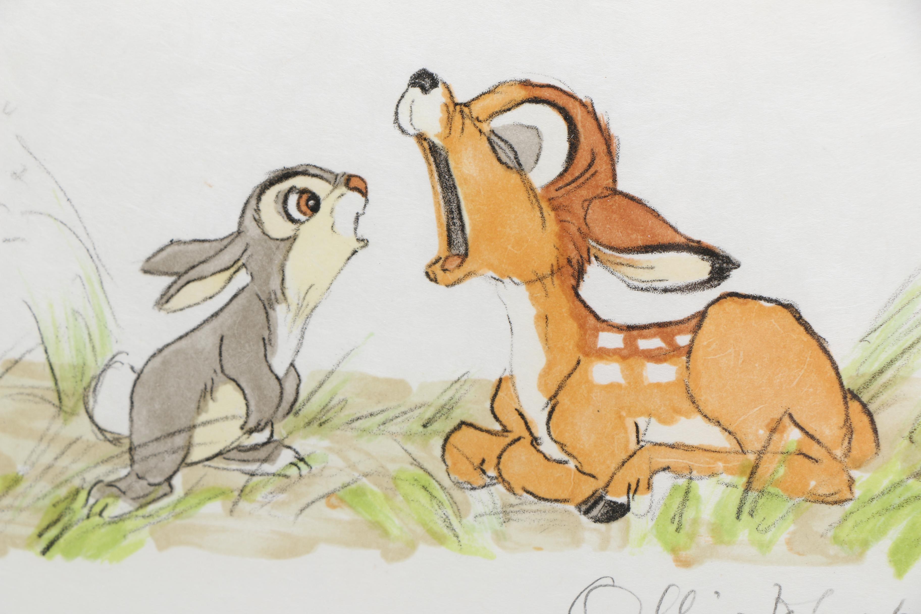 After Ollie Johnston Limited Edition Hand-Colored Lithograph of "Sleepy Bambi"