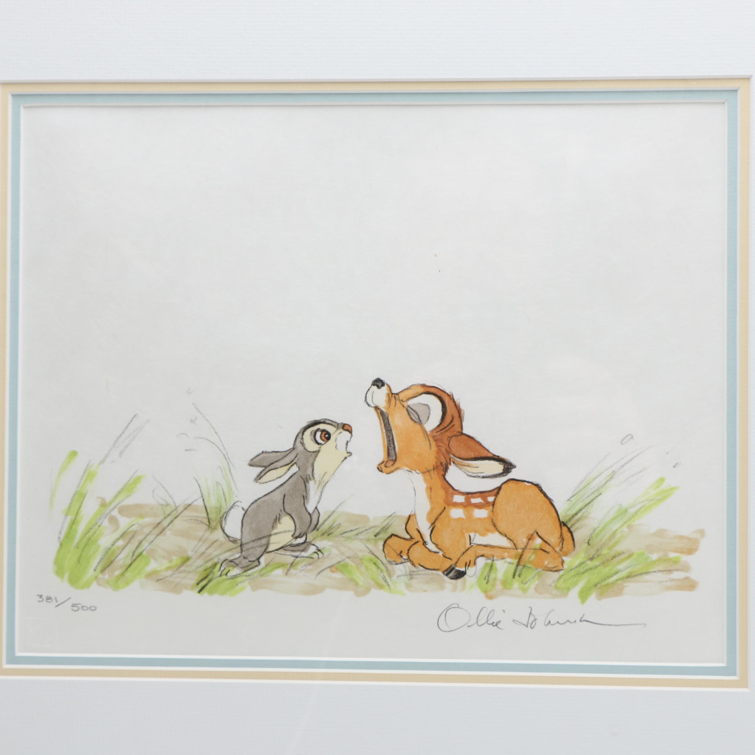 After Ollie Johnston Limited Edition Hand-Colored Lithograph of "Sleepy Bambi"